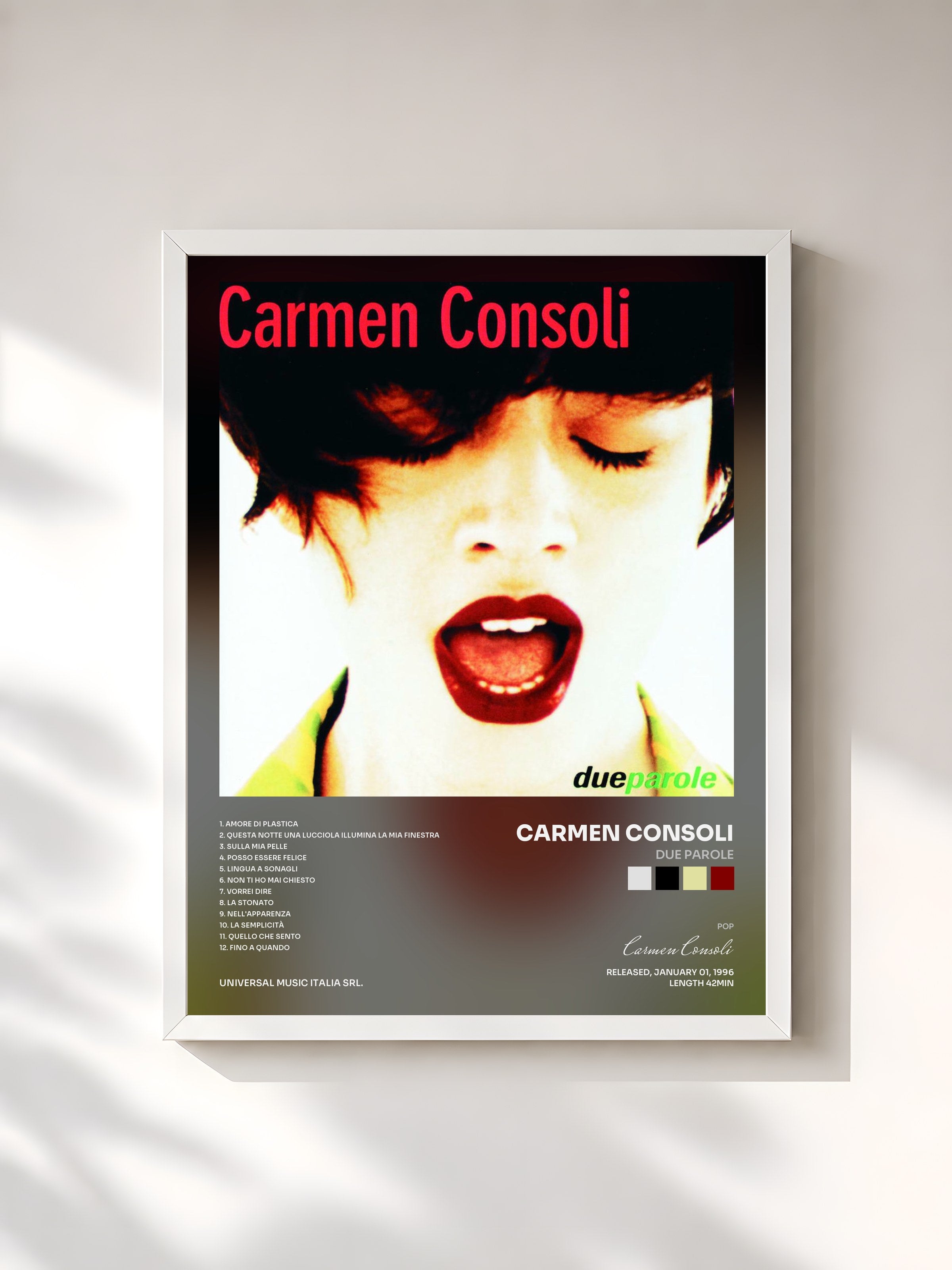 #blanc Tableau de l'album Due Parole de Carmen Consoli, cadre blanc, imprimé et encadré en France