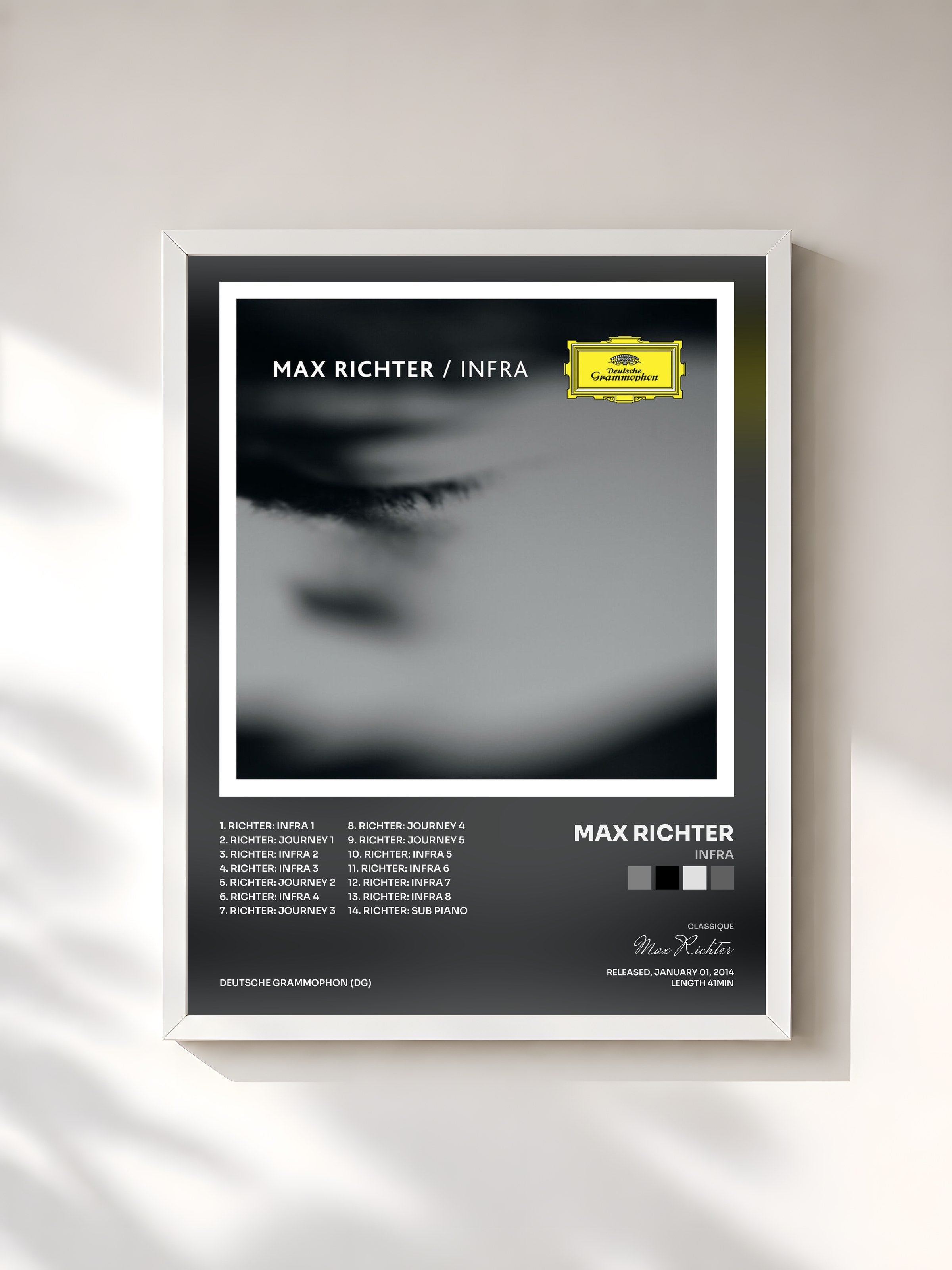 #blanc Tableau de l'album Infra de Max Richter, cadre blanc, imprimé et encadré en France