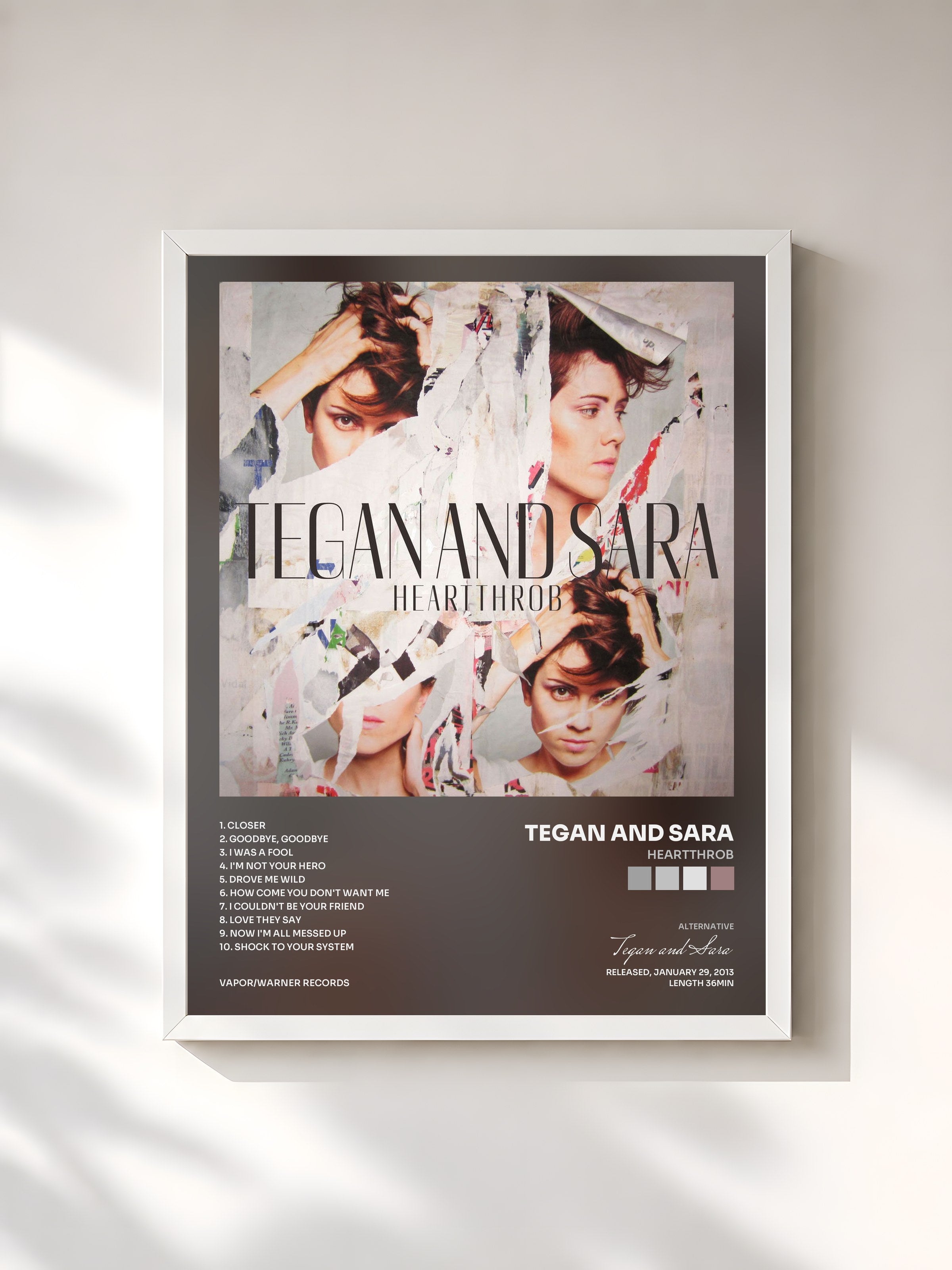 #blanc Tableau de l'album Heartthrob de Tegan and Sara, cadre blanc, imprimé et encadré en France