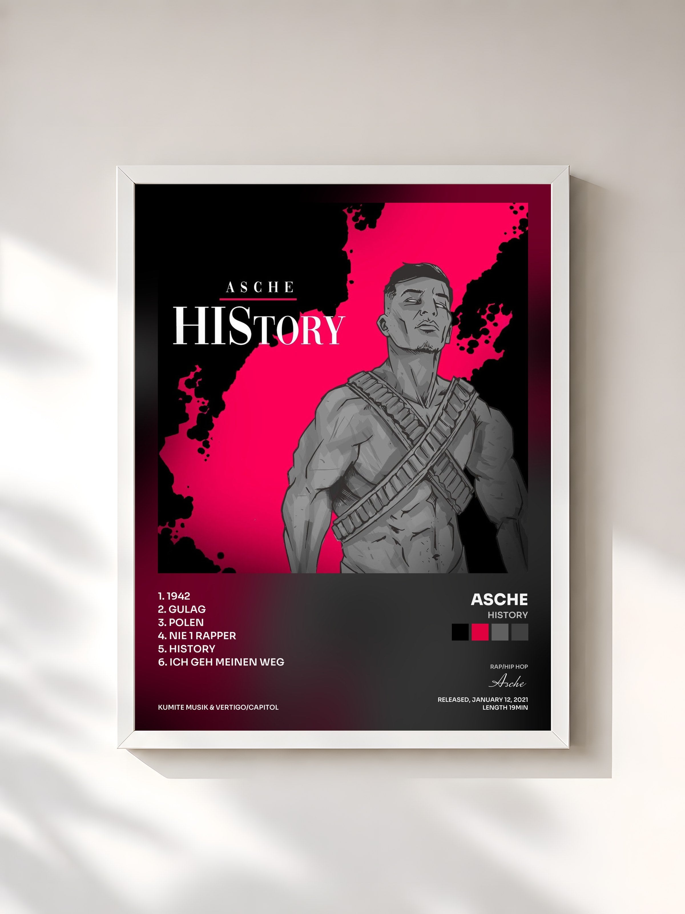 #blanc Tableau de l'album HIStory de Asche, cadre blanc, imprimé et encadré en France