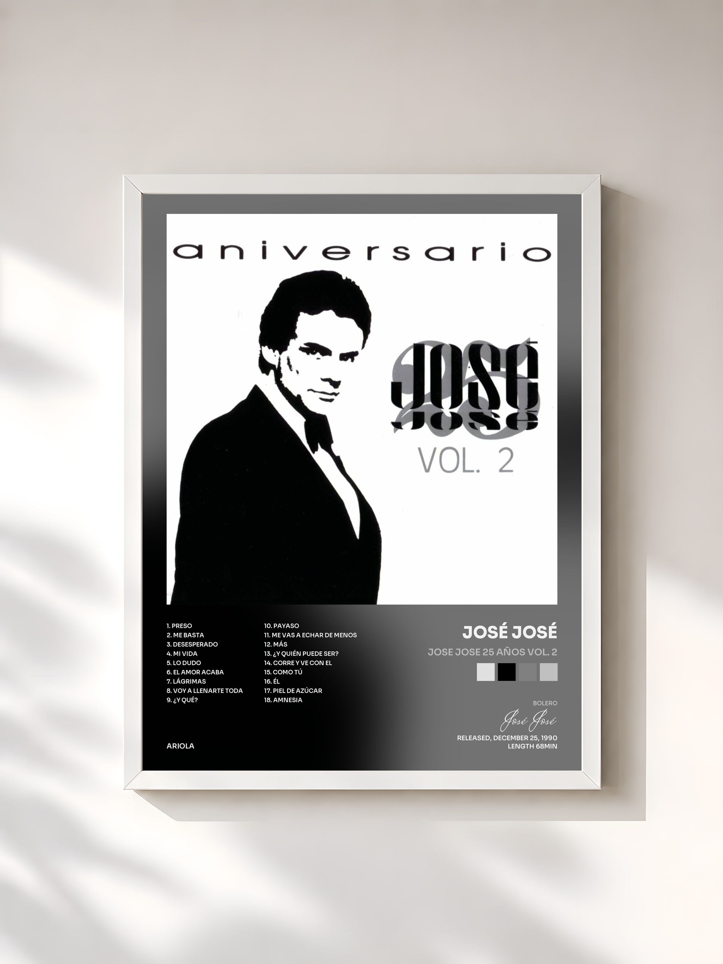 #blanc Tableau de l'album Jose Jose 25 Años Vol. 2 de José José, cadre blanc, imprimé et encadré en France