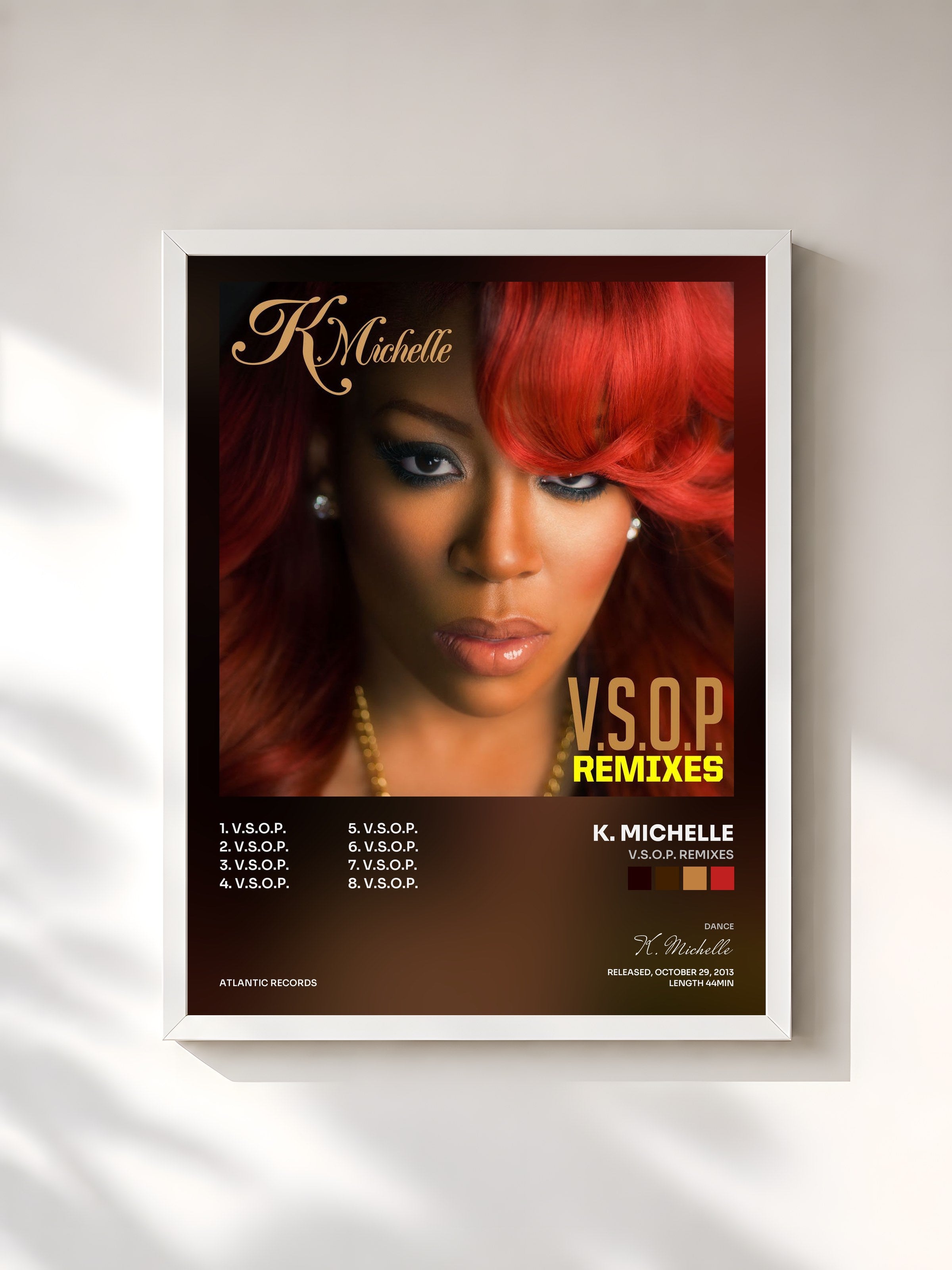 #blanc Tableau de l'album V.S.O.P. Remixes de K. Michelle, cadre blanc, imprimé et encadré en France