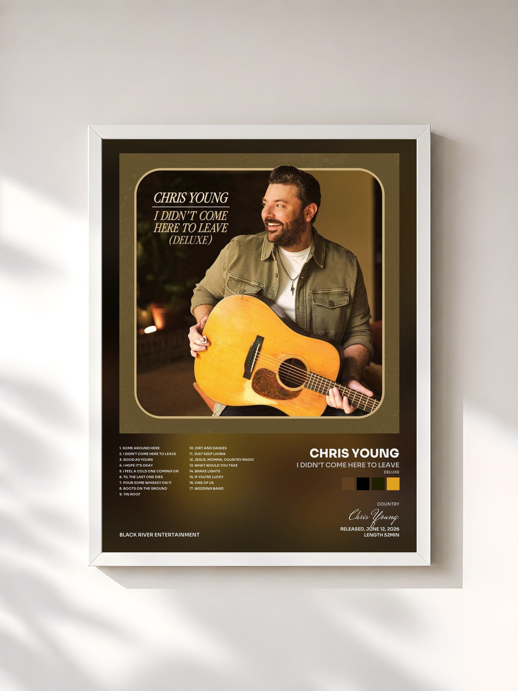#blanc Tableau de l'album I Didn't Come Here To Leave (Deluxe) de Chris Young, cadre blanc, imprimé et encadré en France