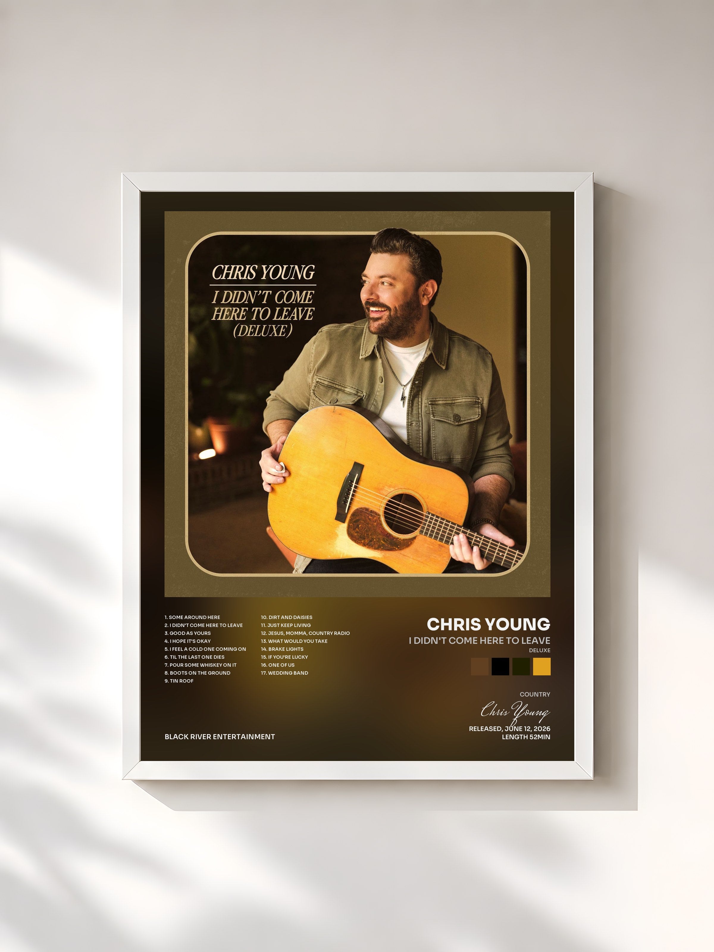 #blanc Tableau de l'album I Didn't Come Here To Leave (Deluxe) de Chris Young, cadre blanc, imprimé et encadré en France