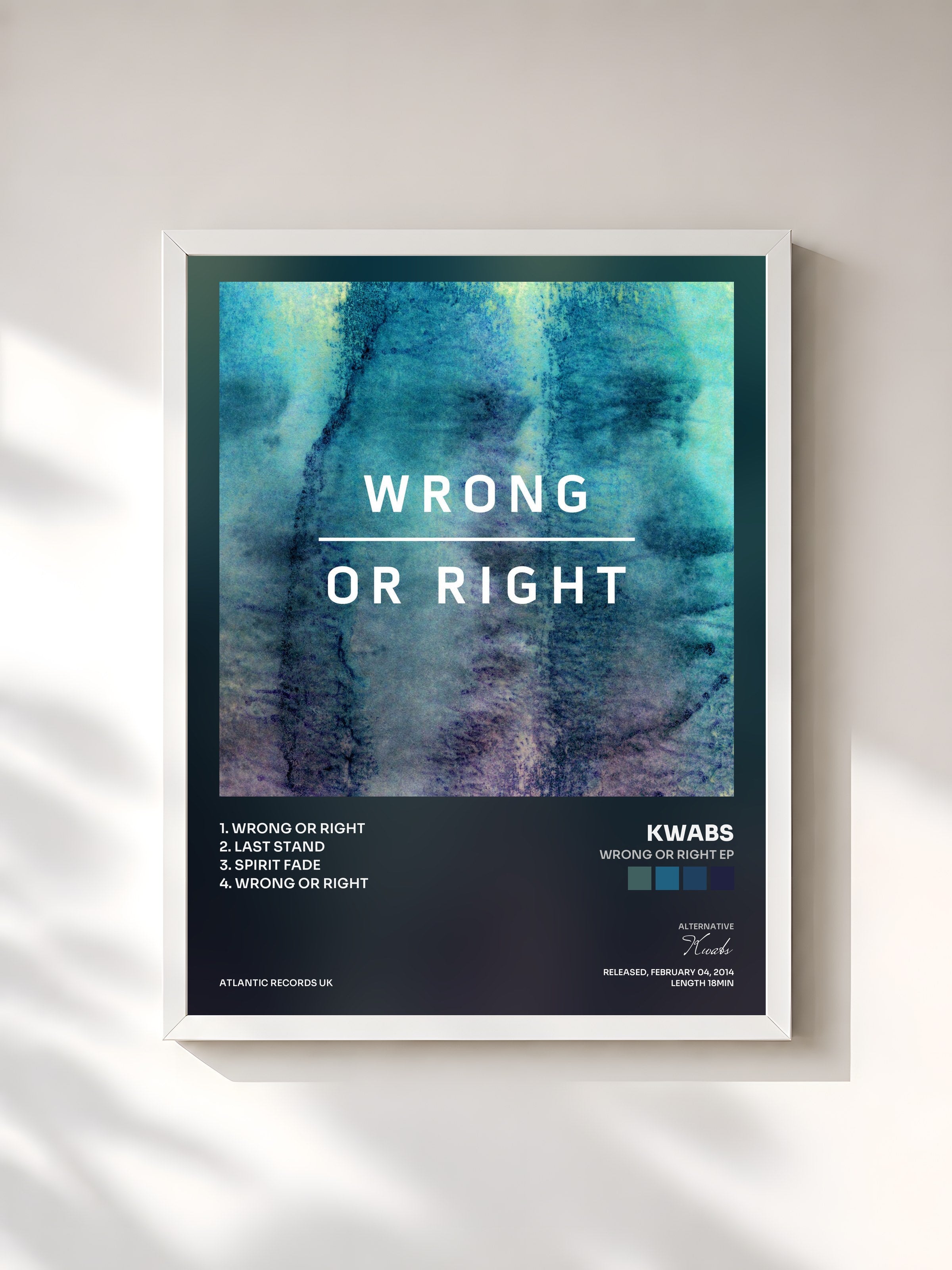 #blanc Tableau de l'album Wrong or Right EP de Kwabs, cadre blanc, imprimé et encadré en France