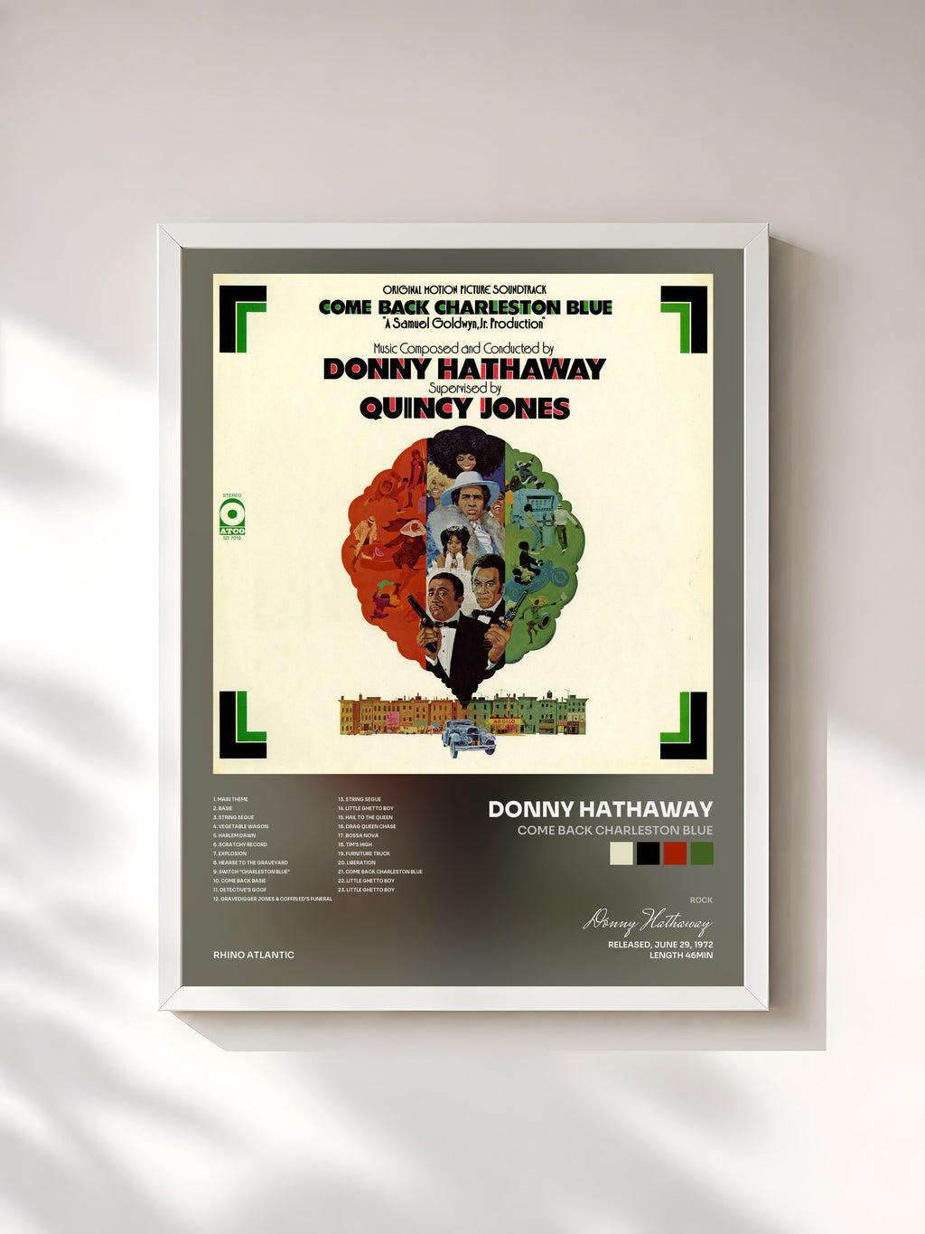 #blanc Tableau de l'album Come Back Charleston Blue de Donny Hathaway, cadre blanc, imprimé et encadré en France