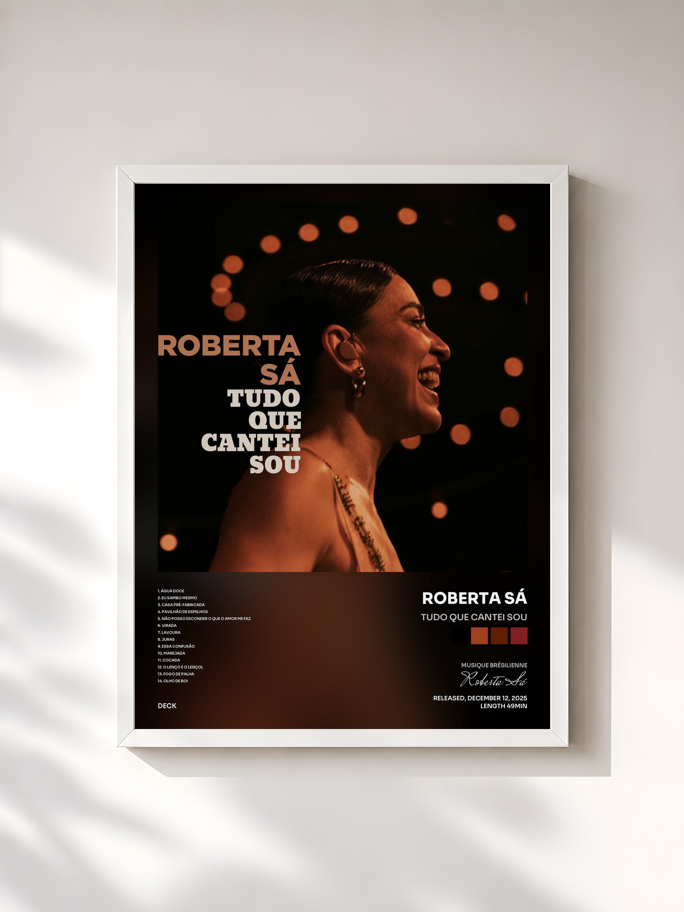 #blanc Tableau de l'album Tudo Que Cantei Sou de Roberta Sá, cadre blanc, imprimé et encadré en France