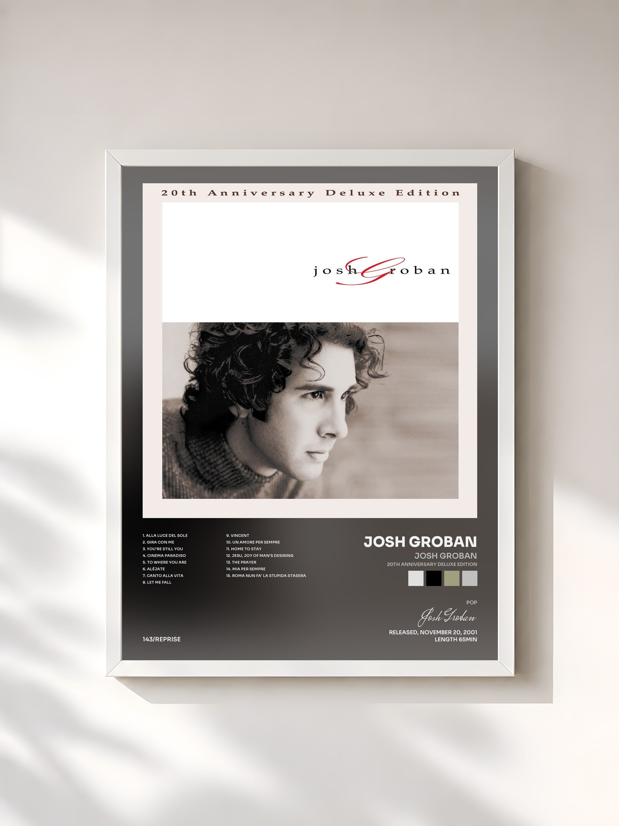 #blanc Tableau de l'album Josh Groban (20th Anniversary Deluxe Edition) de Josh Groban, cadre blanc, imprimé et encadré en France