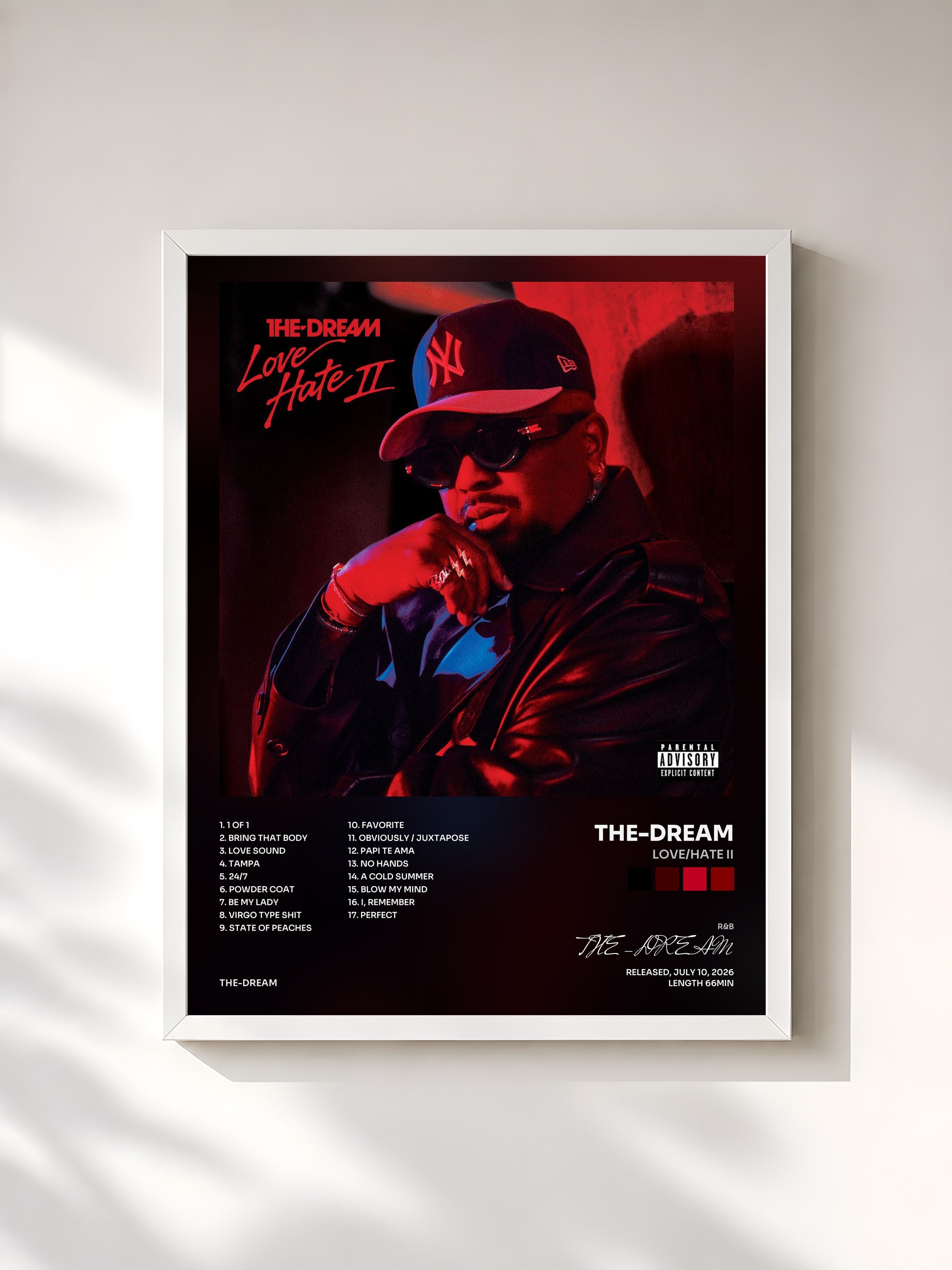#blanc Tableau de l'album Love/Hate II de THE-DREAM, cadre blanc, imprimé et encadré en France
