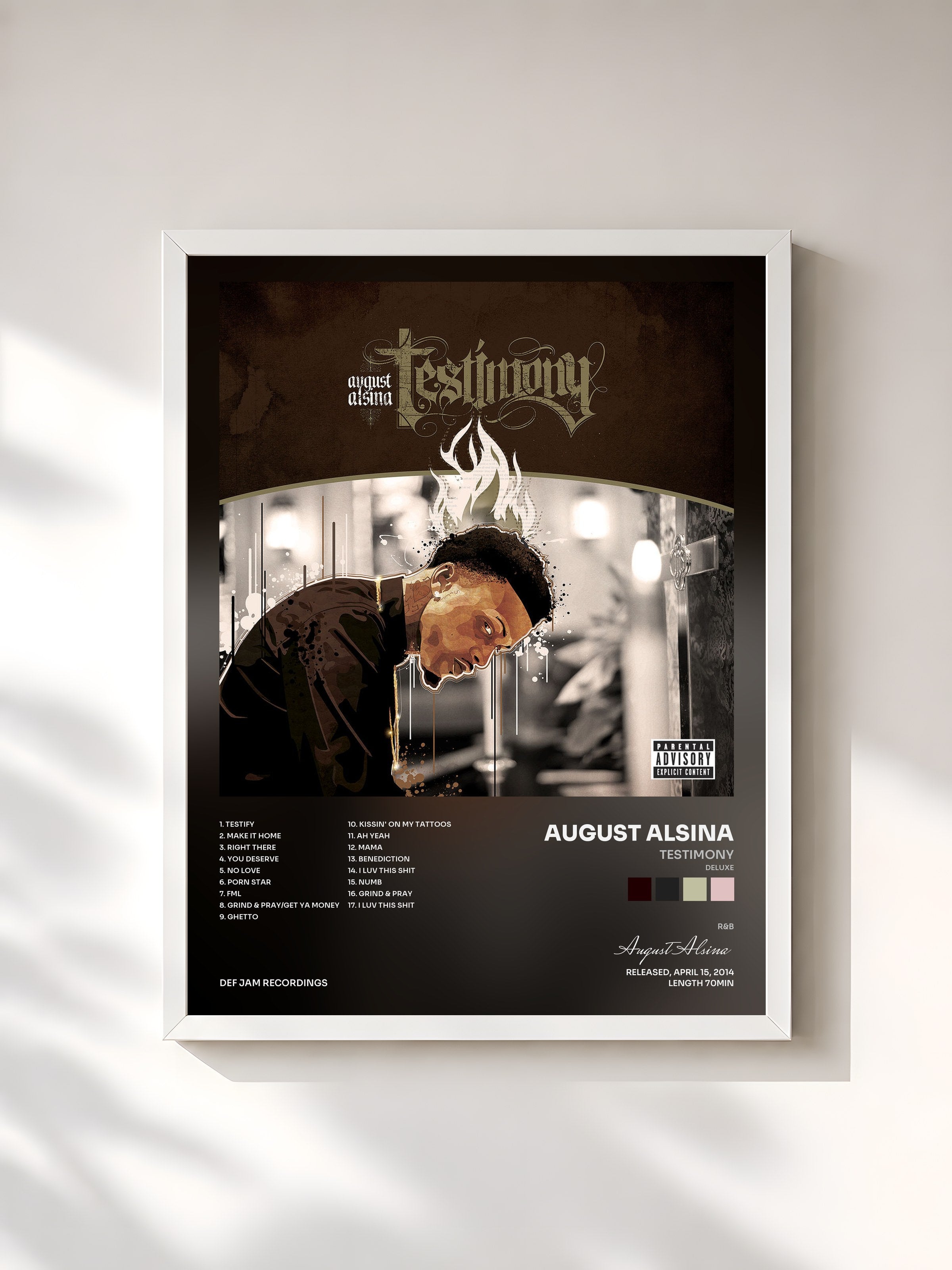 #blanc Tableau de l'album Testimony (Deluxe) de August Alsina, cadre blanc, imprimé et encadré en France