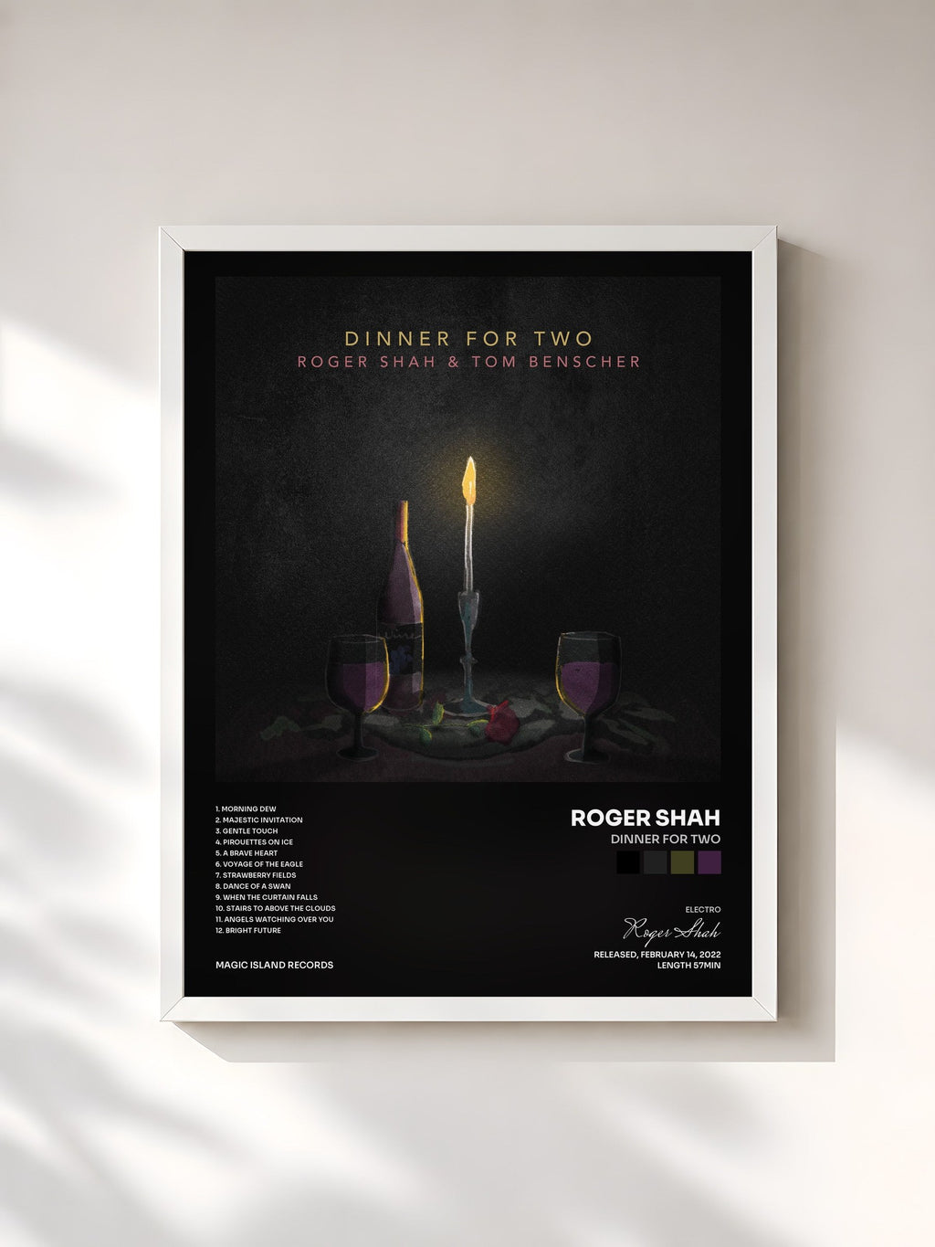 #blanc Tableau de l'album Dinner for Two de Roger Shah, cadre blanc, imprimé et encadré en France