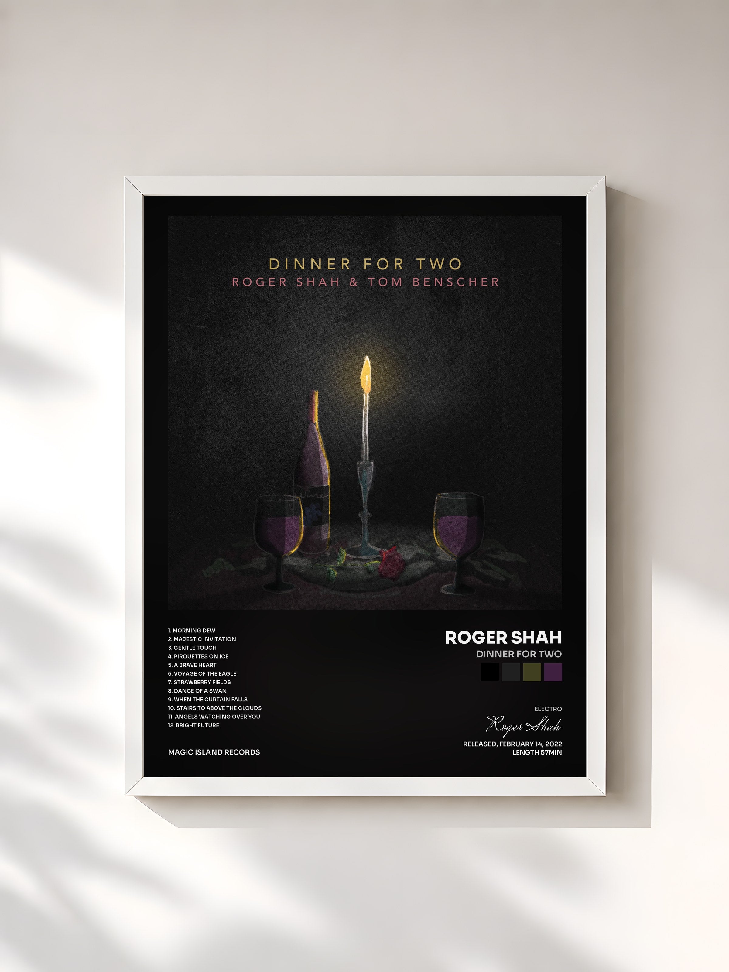#blanc Tableau de l'album Dinner for Two de Roger Shah, cadre blanc, imprimé et encadré en France