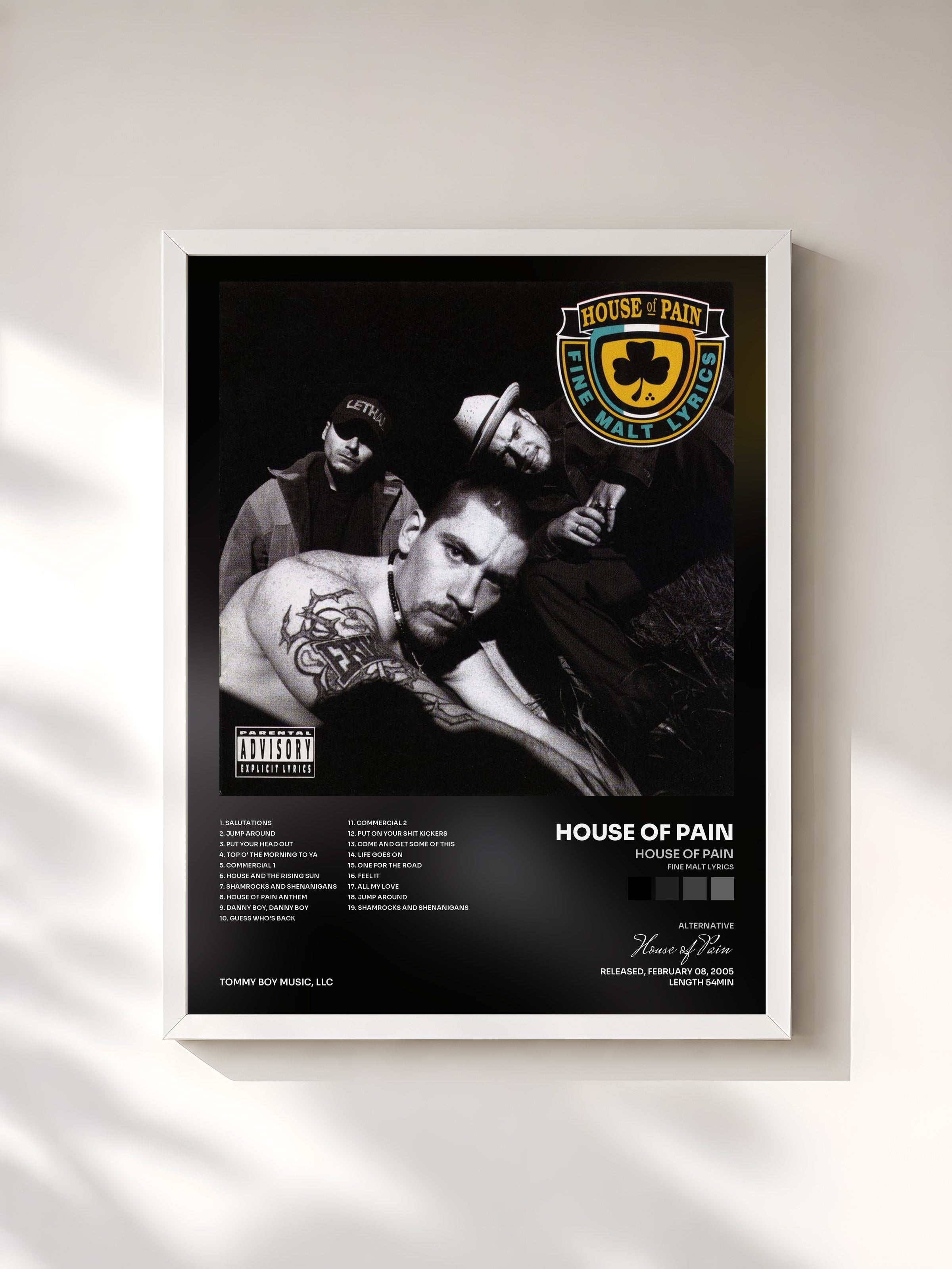 #blanc Tableau de l'album House of Pain (Fine Malt Lyrics) de House of Pain, cadre blanc, imprimé et encadré en France