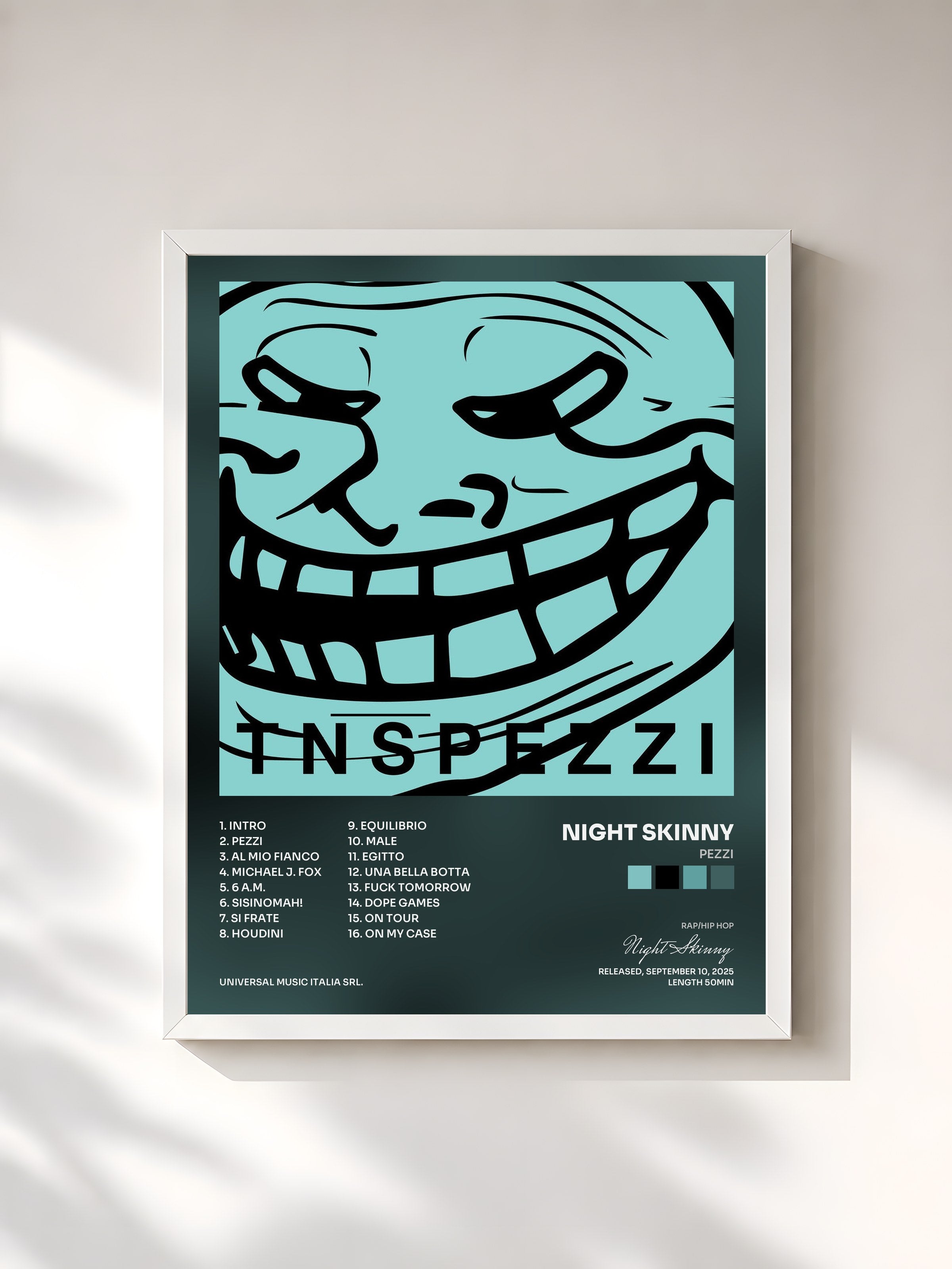 #blanc Tableau de l'album Pezzi de Night Skinny, cadre blanc, imprimé et encadré en France