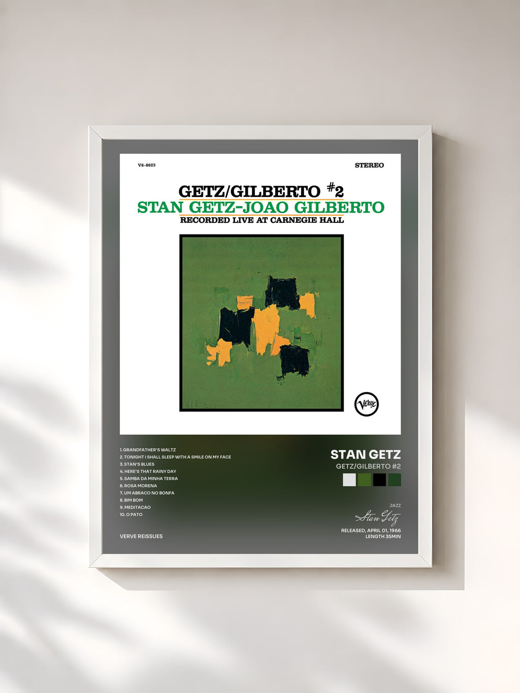 #blanc Tableau de l'album Getz/Gilberto #2 de Stan Getz, cadre blanc, imprimé et encadré en France