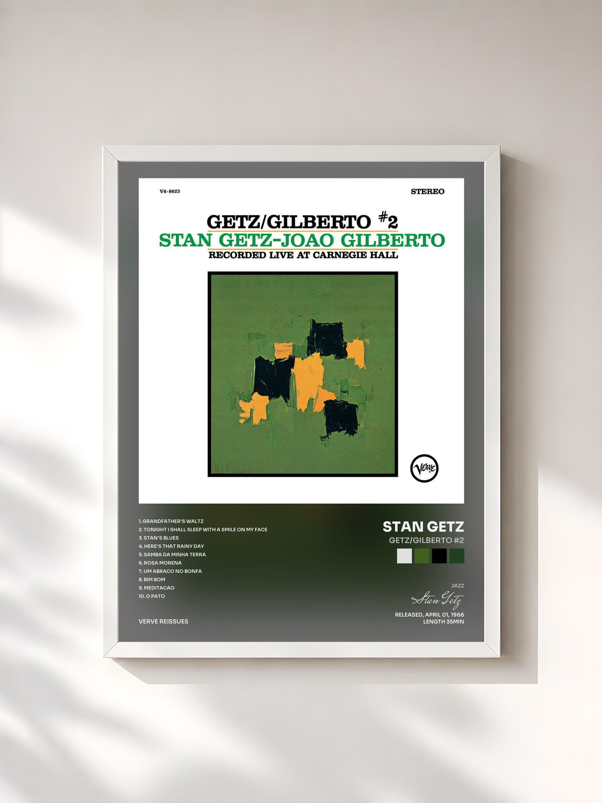 #blanc Tableau de l'album Getz/Gilberto #2 de Stan Getz, cadre blanc, imprimé et encadré en France