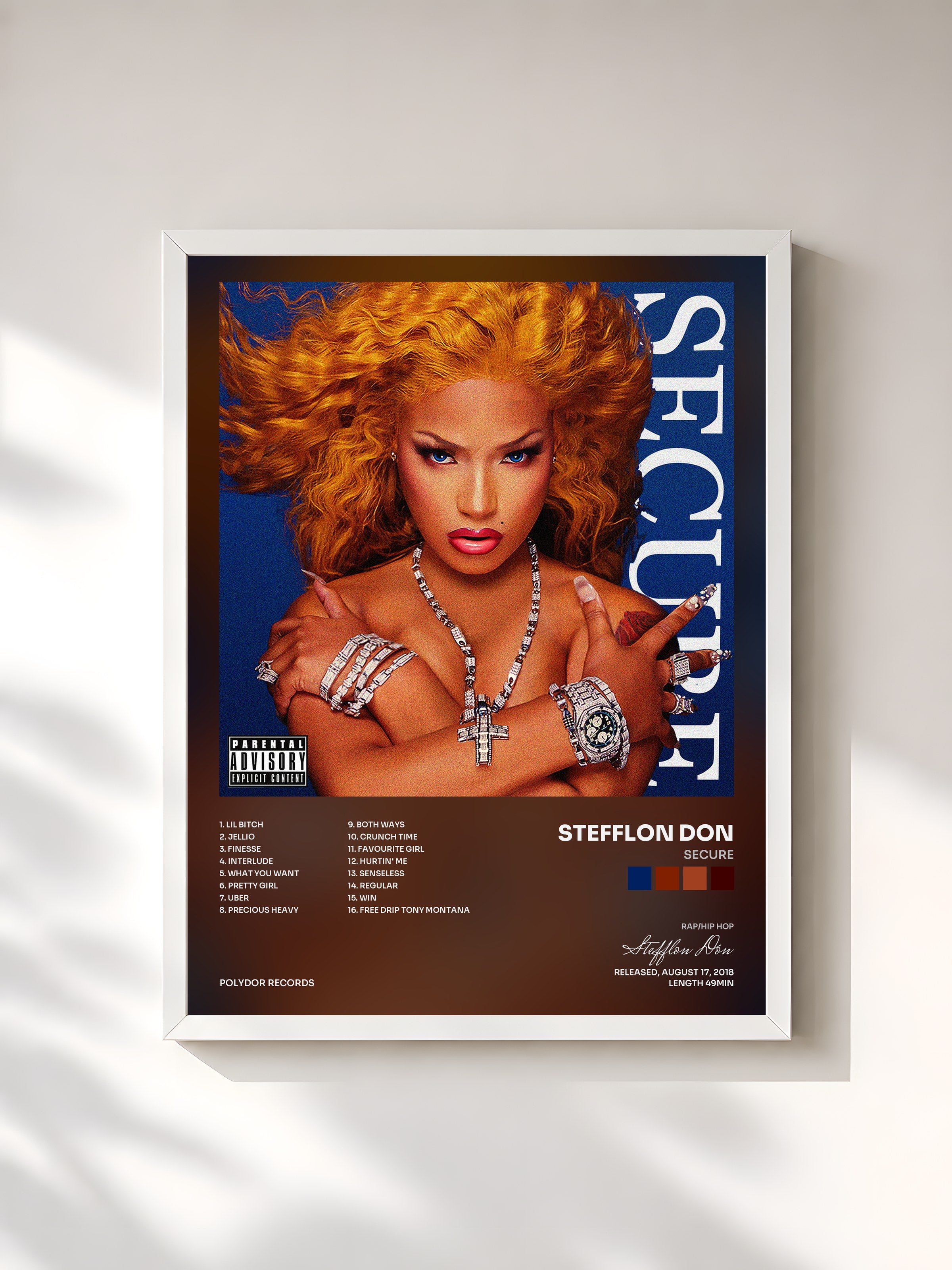 #blanc Tableau de l'album SECURE de Stefflon Don, cadre blanc, imprimé et encadré en France
