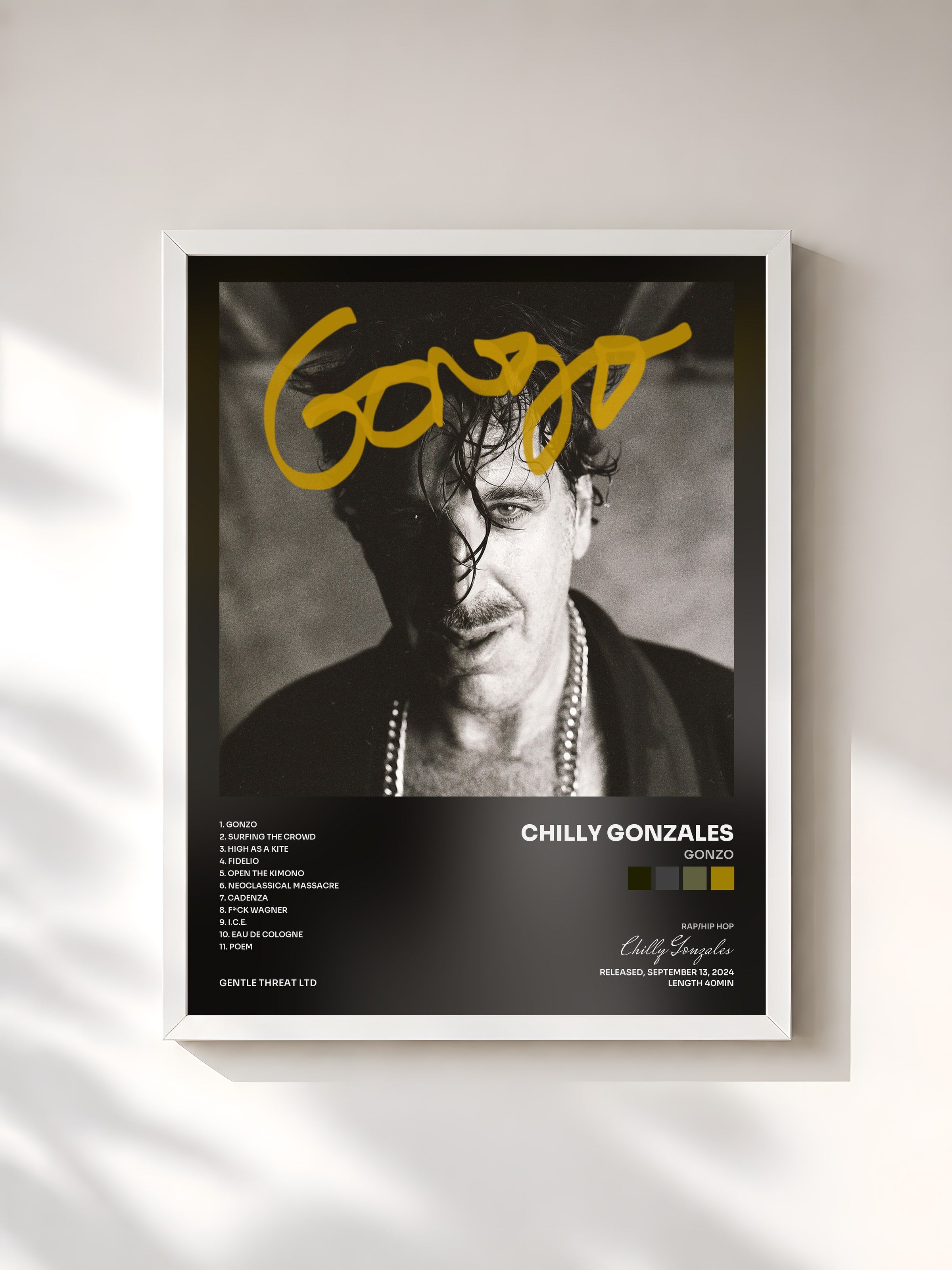 #blanc Tableau de l'album Gonzo de Chilly Gonzales, cadre blanc, imprimé et encadré en France