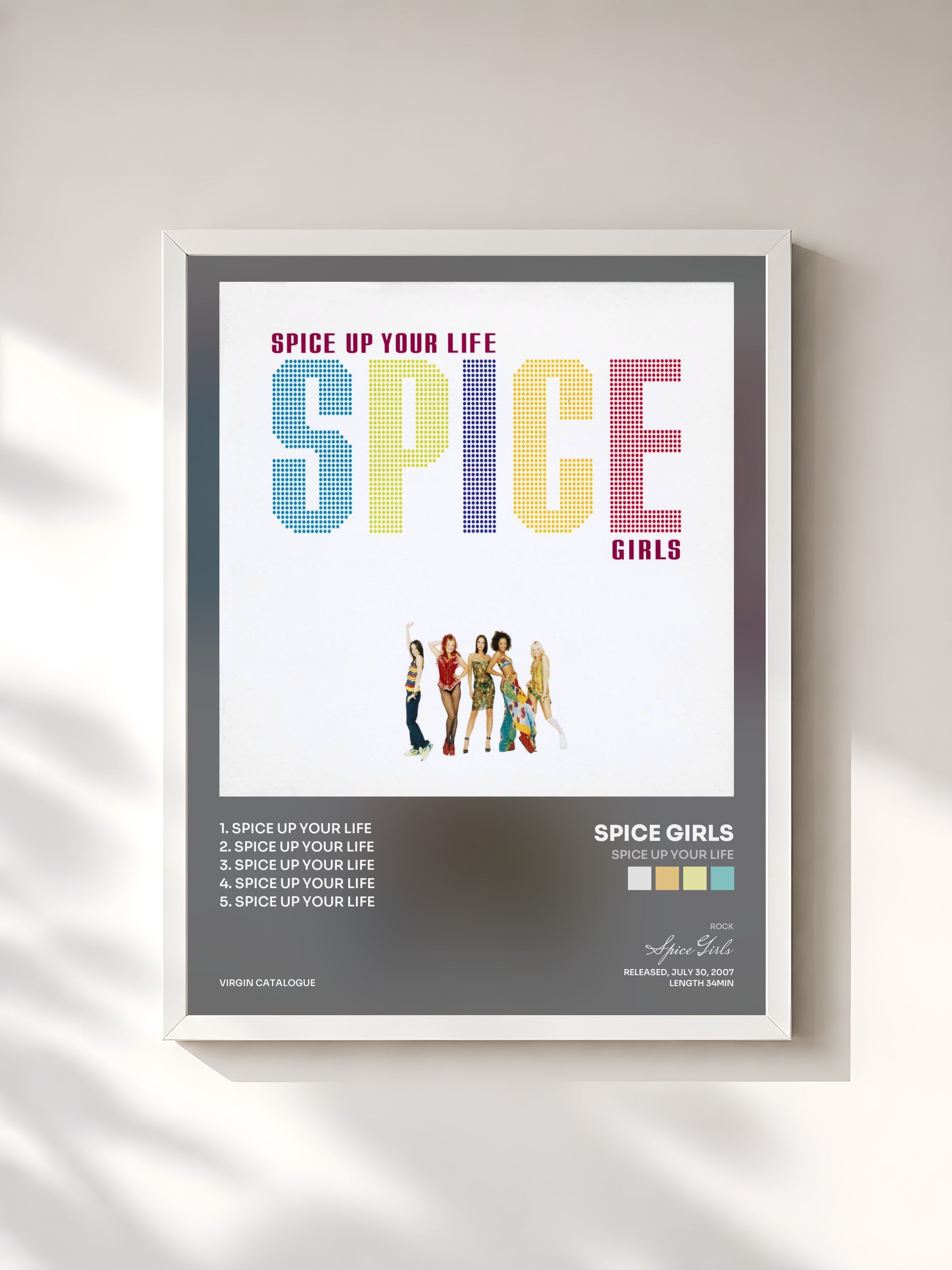 #blanc Tableau de l'album Spice Up Your Life de Spice Girls, cadre blanc, imprimé et encadré en France