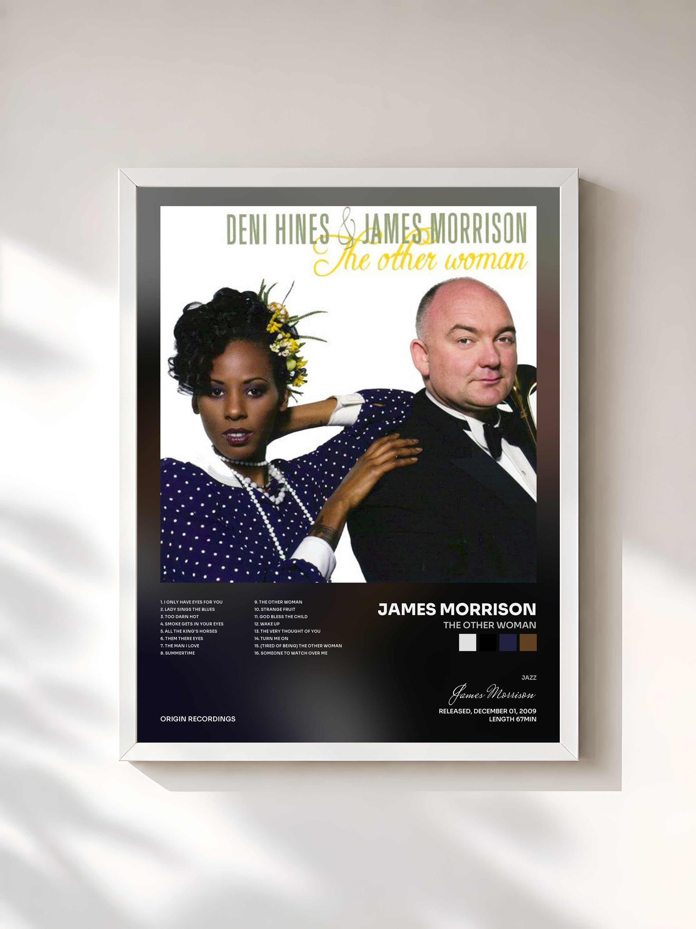 #blanc Tableau de l'album The Other Woman de James Morrison, cadre blanc, imprimé et encadré en France