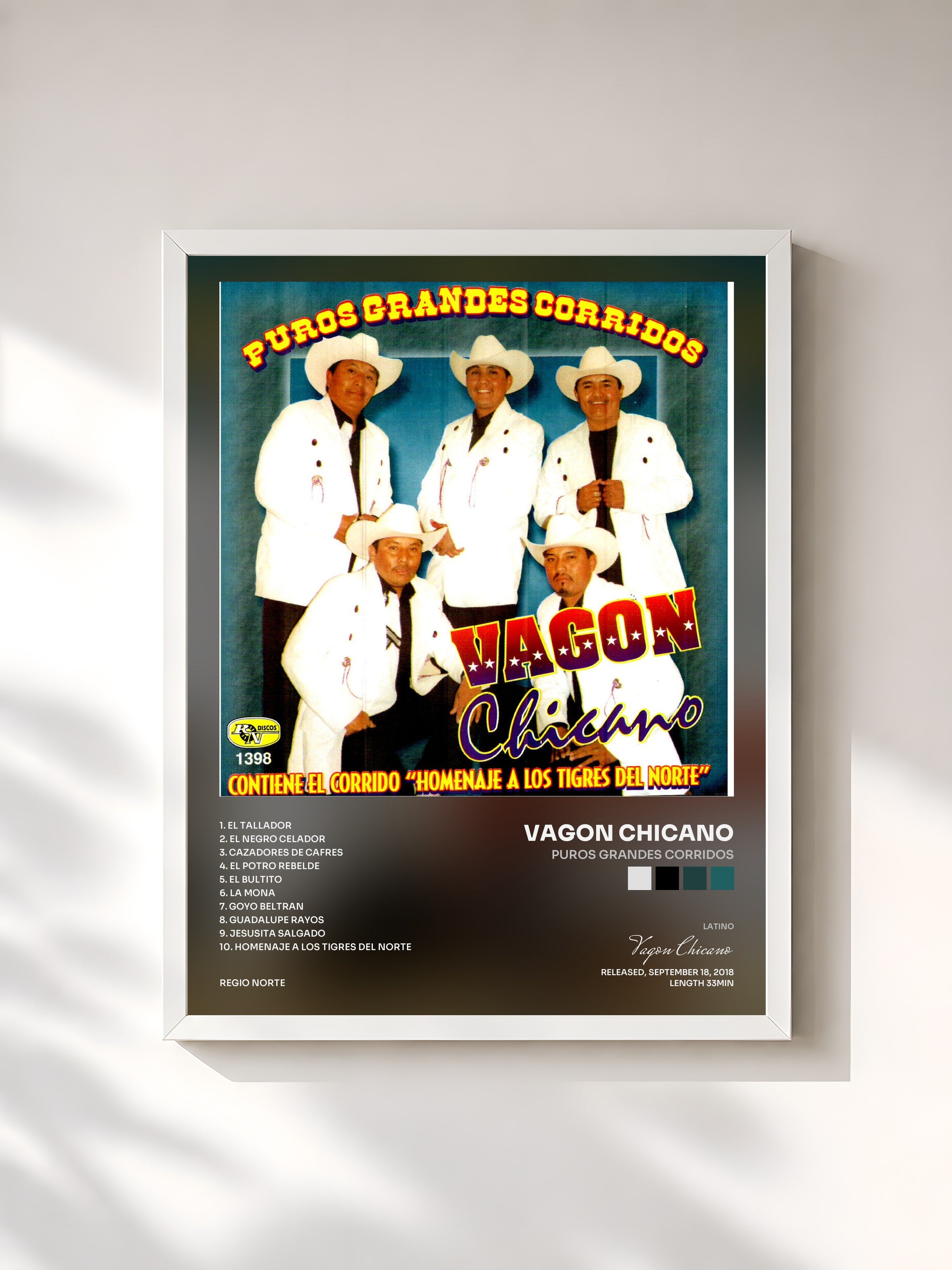 #blanc Tableau de l'album Puros Grandes Corridos de Vagon Chicano, cadre blanc, imprimé et encadré en France