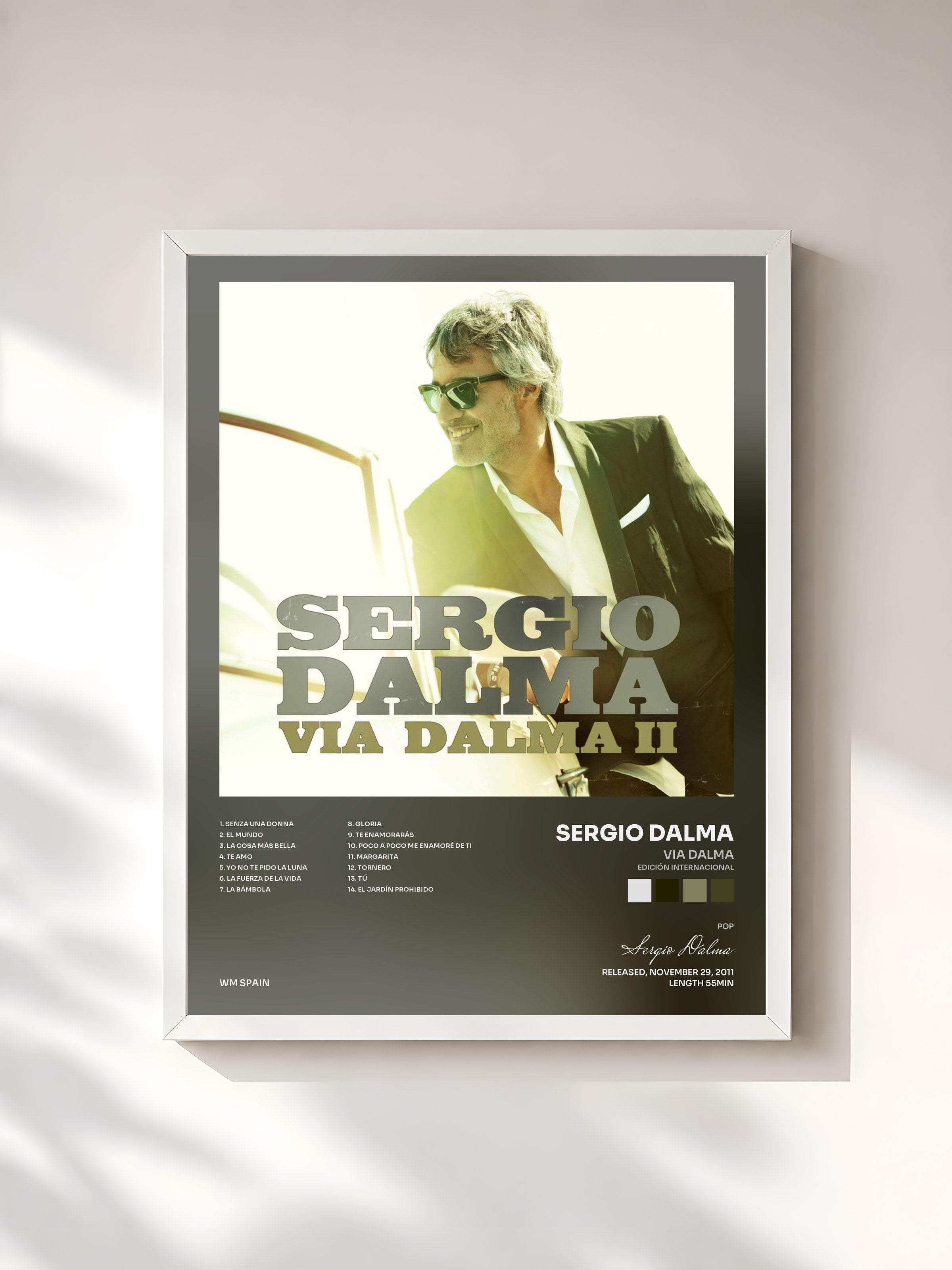 #blanc Tableau de l'album Via Dalma (Edición Internacional) de Sergio Dalma, cadre blanc, imprimé et encadré en France