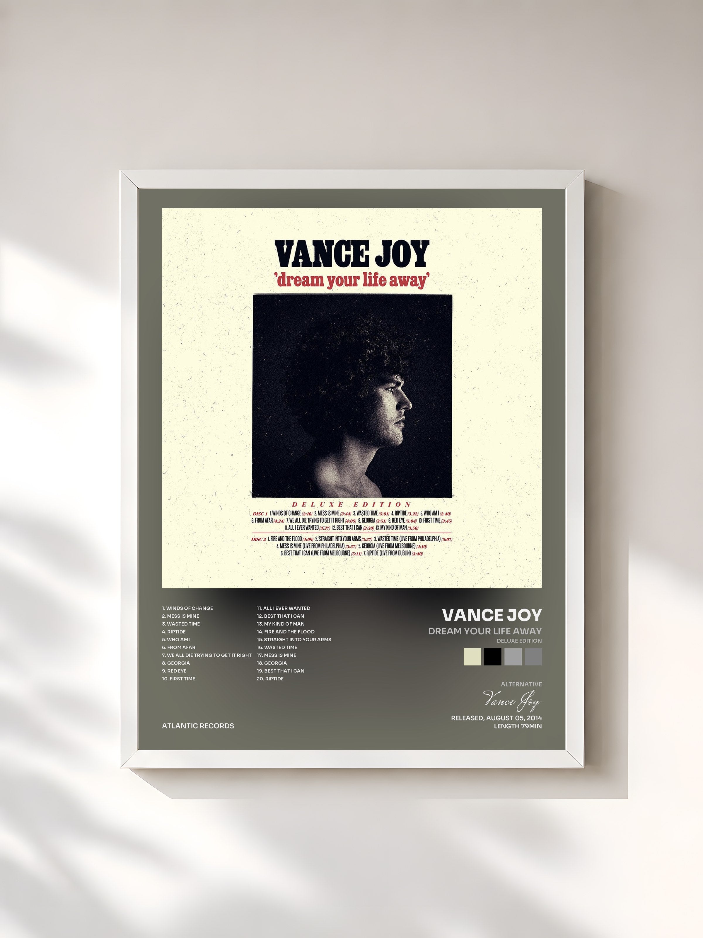 #blanc Tableau de l'album Dream Your Life Away (Deluxe Edition) de Vance Joy, cadre blanc, imprimé et encadré en France