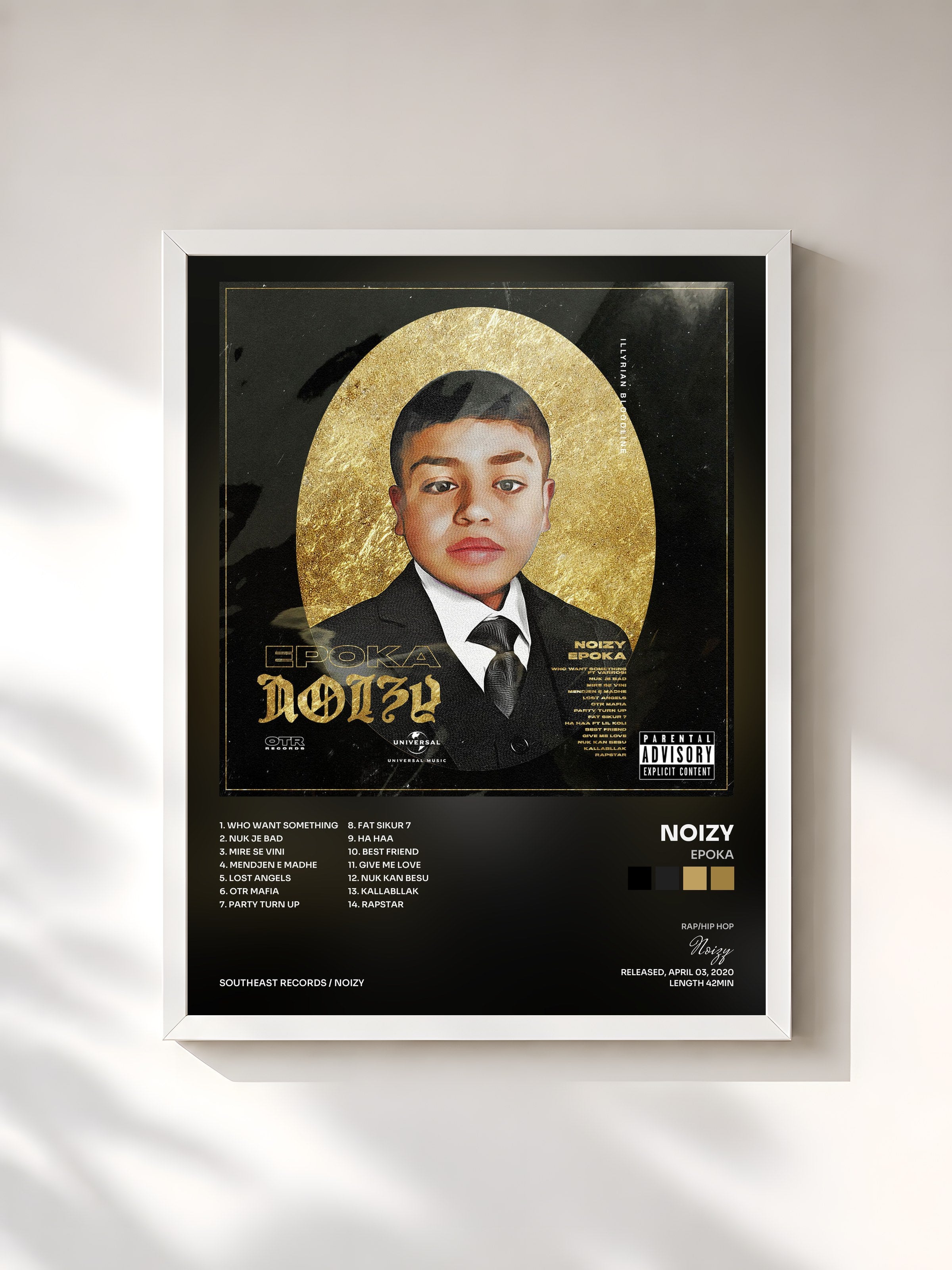 #blanc Tableau de l'album EPOKA de Noizy, cadre blanc, imprimé et encadré en France