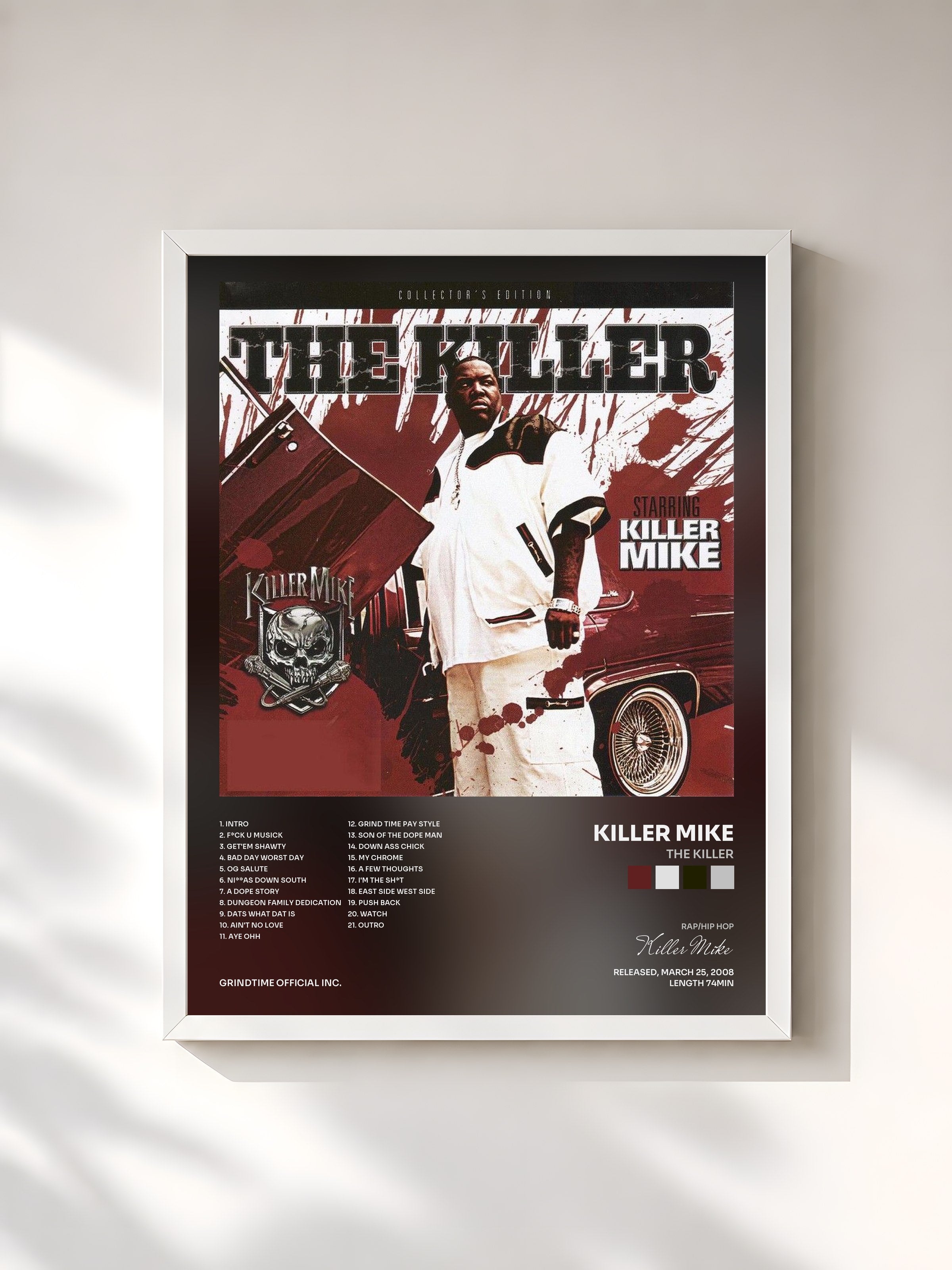 #blanc Tableau de l'album The Killer de Killer Mike, cadre blanc, imprimé et encadré en France