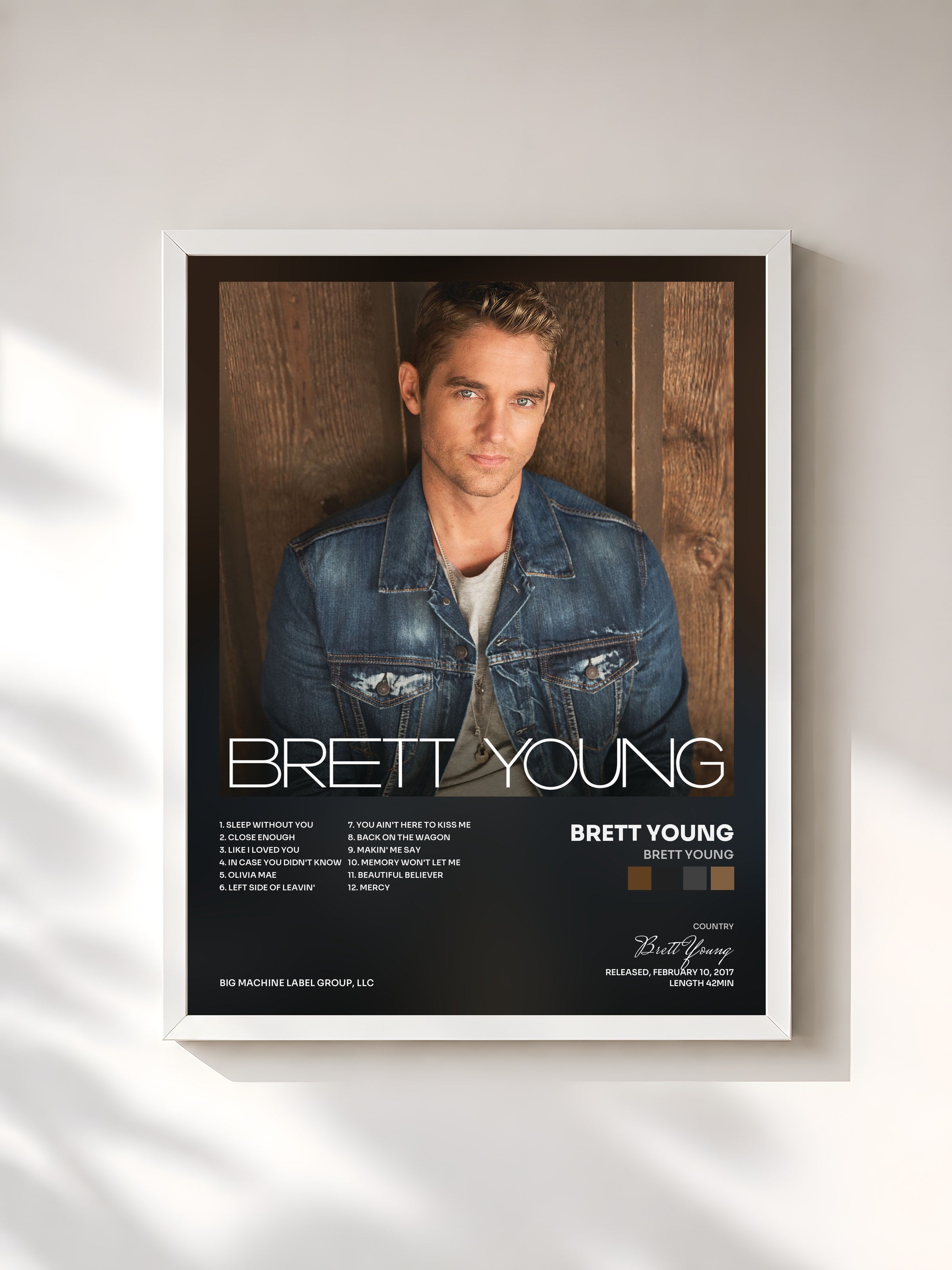 #blanc Tableau de l'album Brett Young de Brett Young, cadre blanc, imprimé et encadré en France