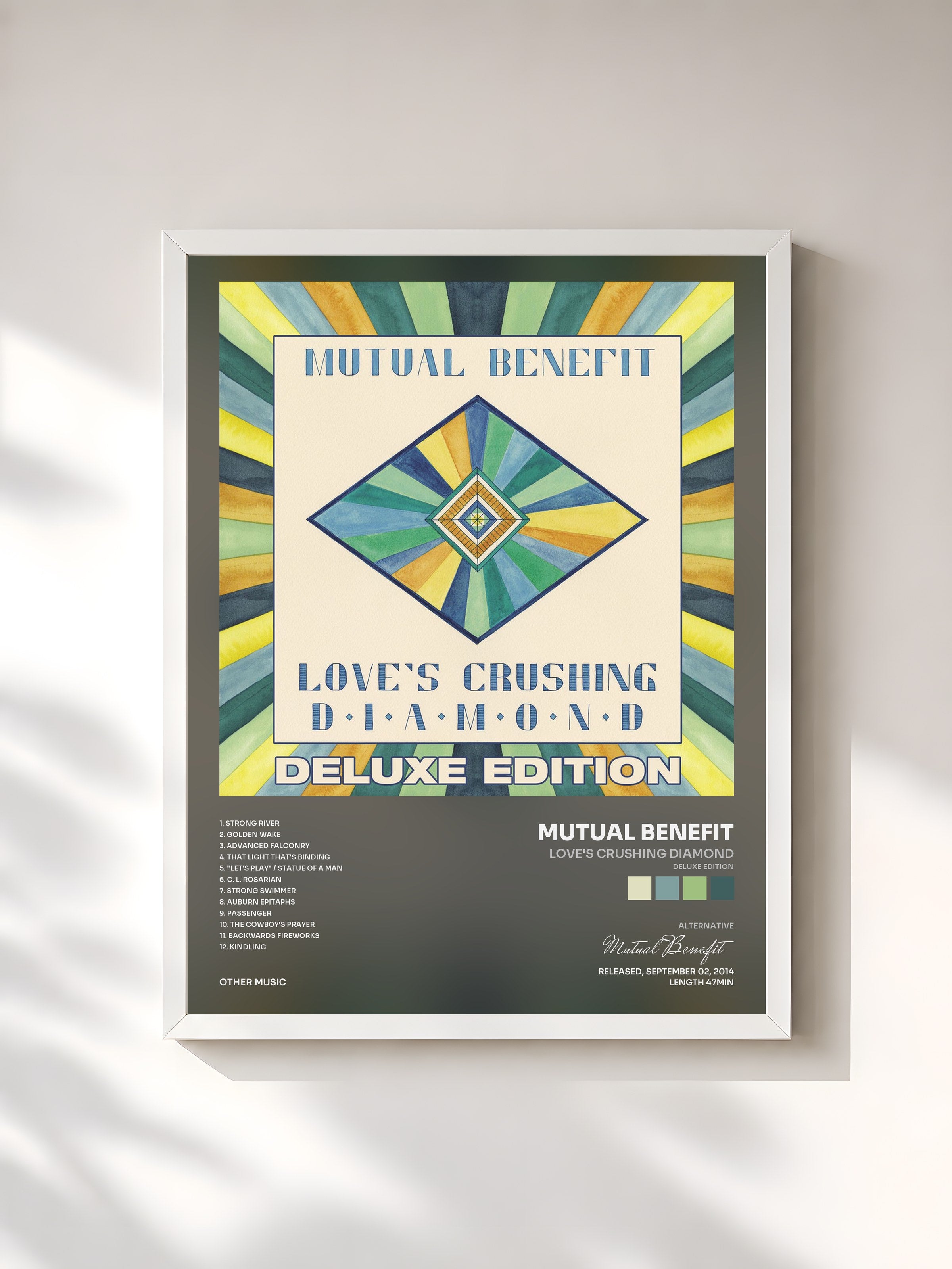#blanc Tableau de l'album Love's Crushing Diamond (Deluxe Edition) de Mutual Benefit, cadre blanc, imprimé et encadré en France