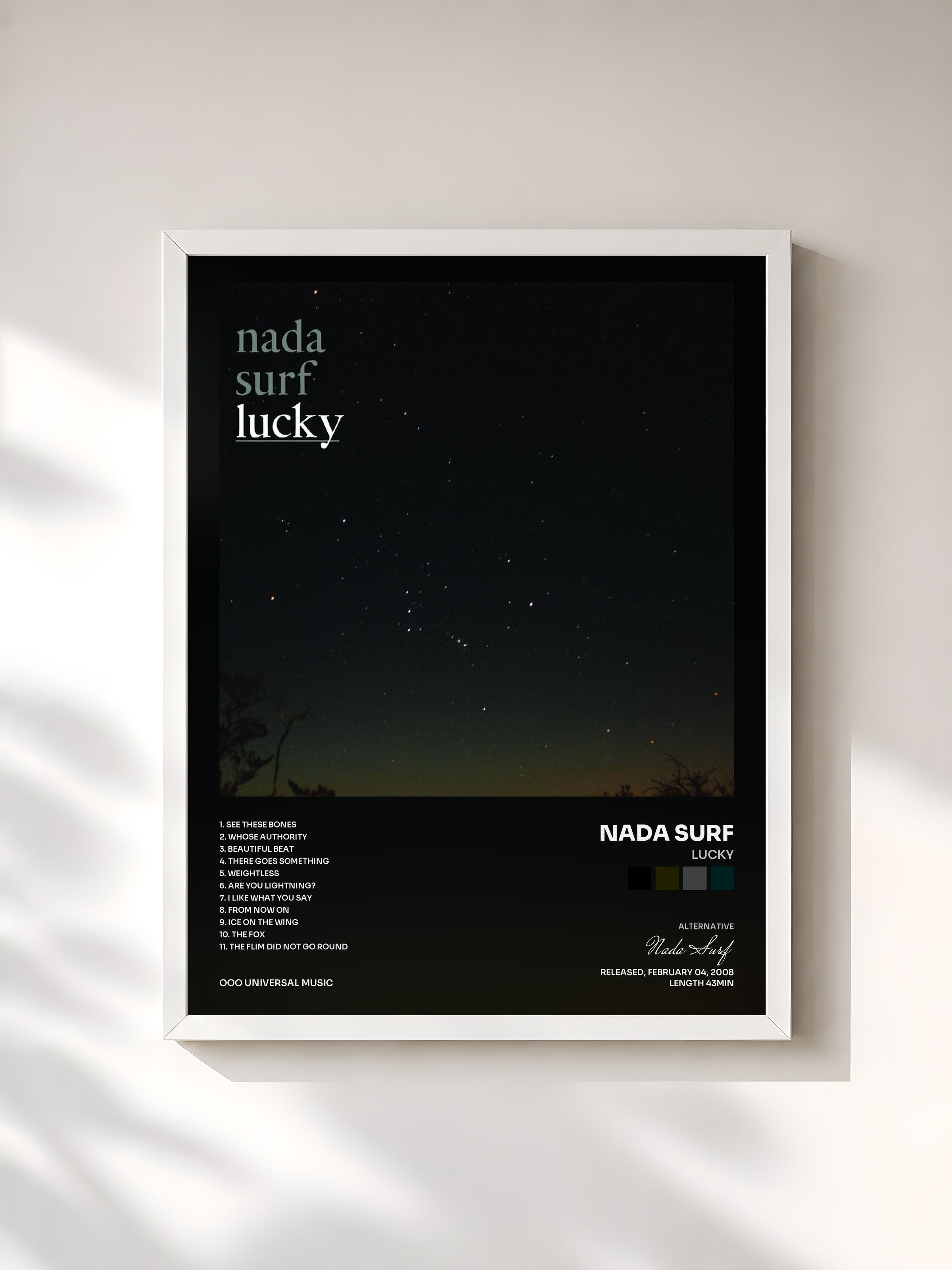 #blanc Tableau de l'album Lucky de Nada Surf, cadre blanc, imprimé et encadré en France