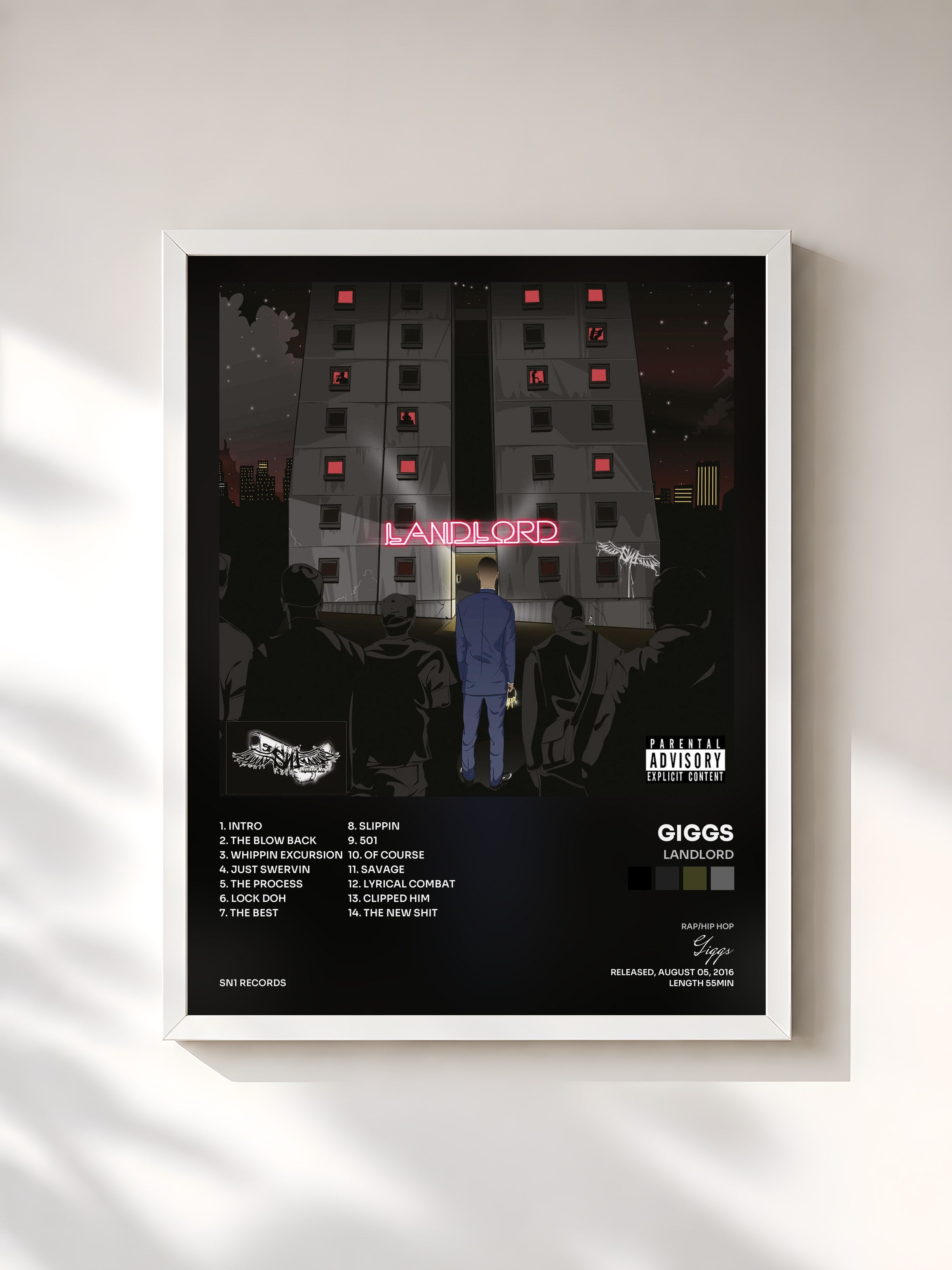 #blanc Tableau de l'album Landlord de Giggs, cadre blanc, imprimé et encadré en France