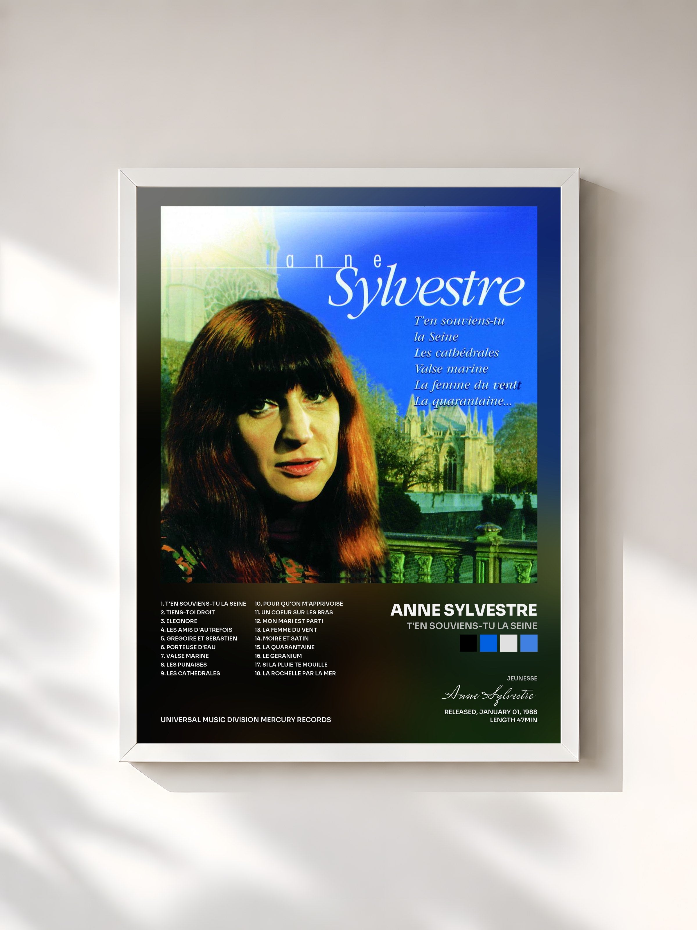 #blanc Tableau de l'album T'En Souviens-Tu La Seine de Anne Sylvestre, cadre blanc, imprimé et encadré en France