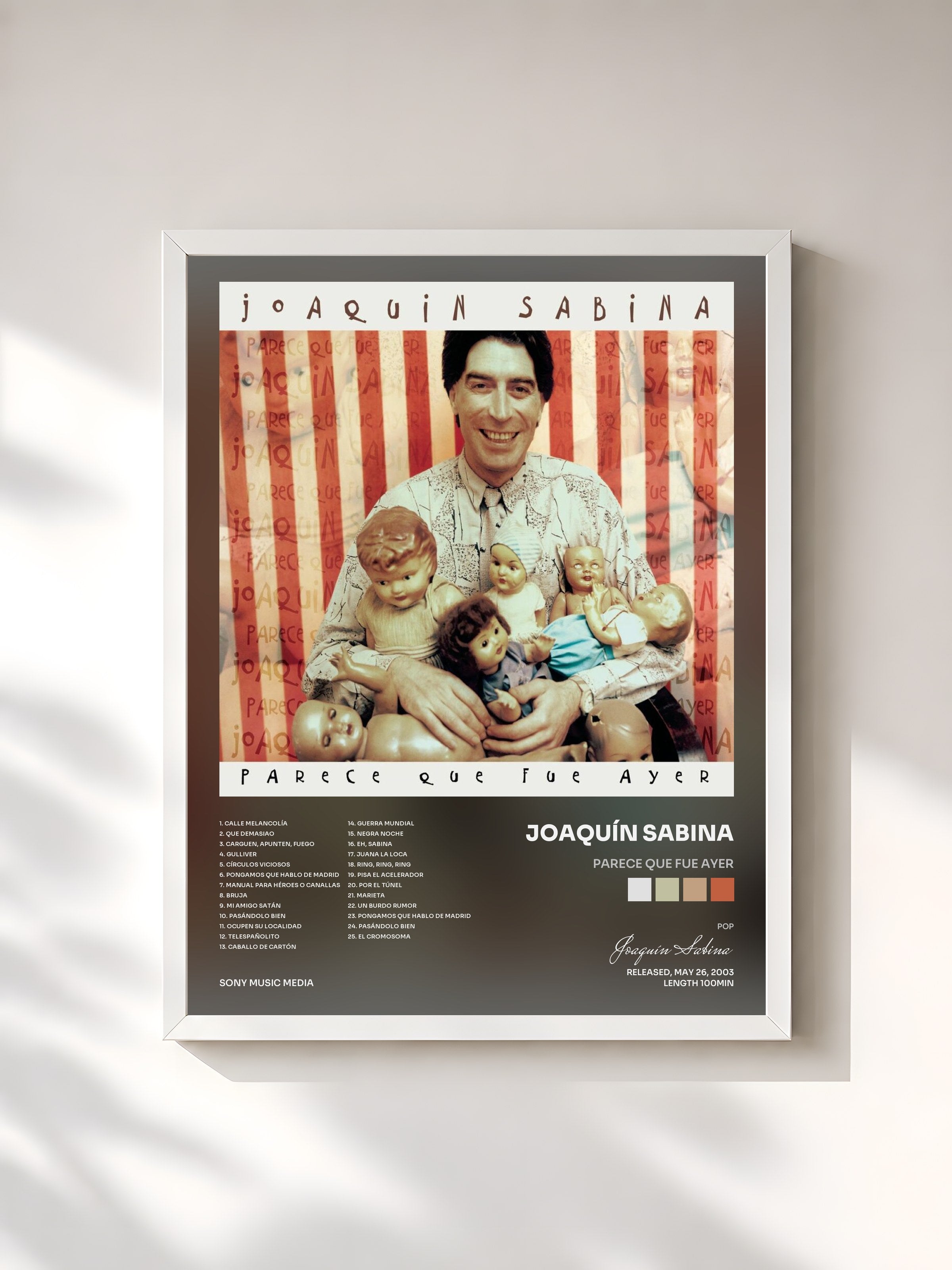 #blanc Tableau de l'album Parece Que Fue Ayer de Joaquín Sabina, cadre blanc, imprimé et encadré en France