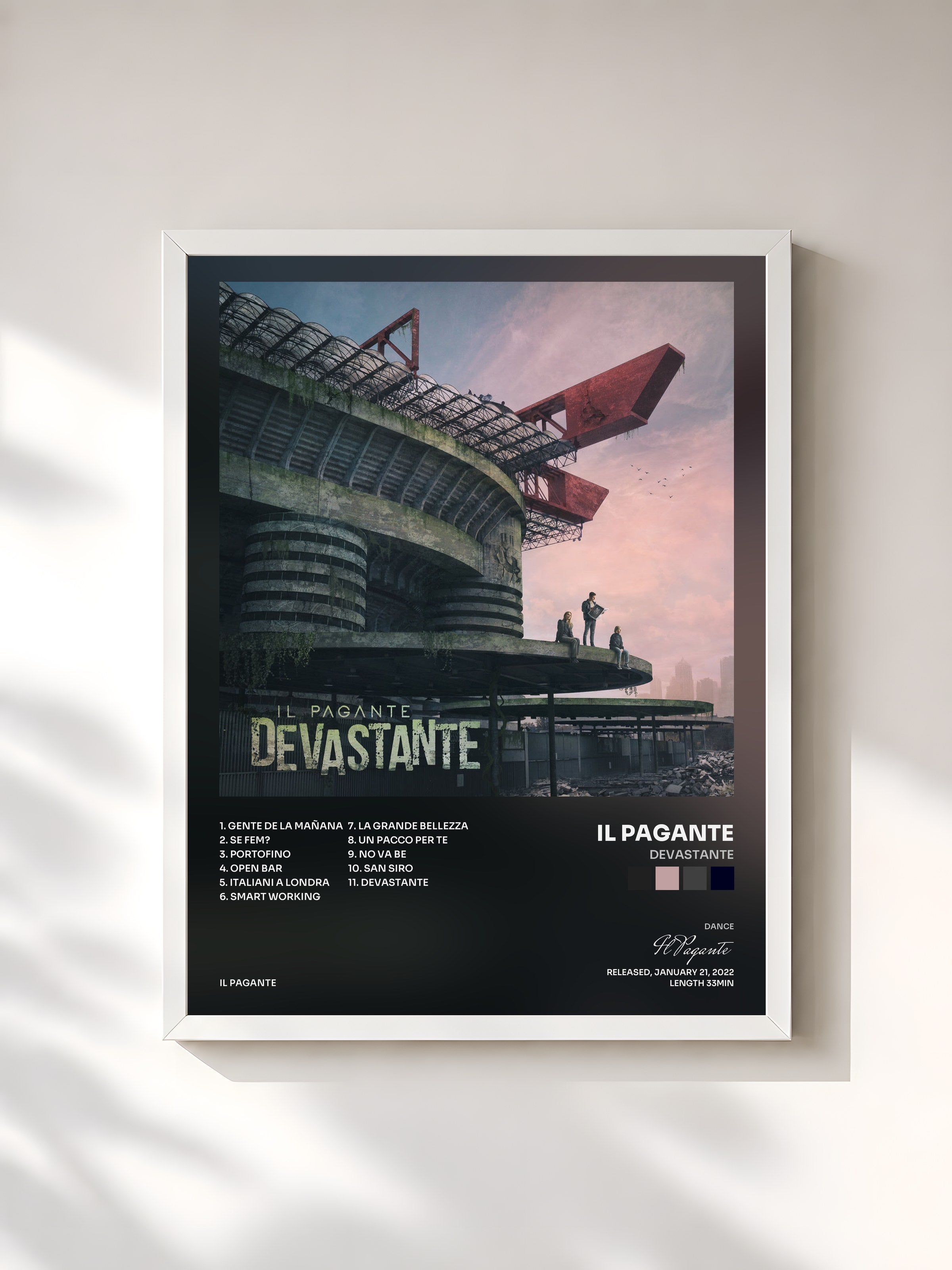 #blanc Tableau de l'album Devastante de Il Pagante, cadre blanc, imprimé et encadré en France