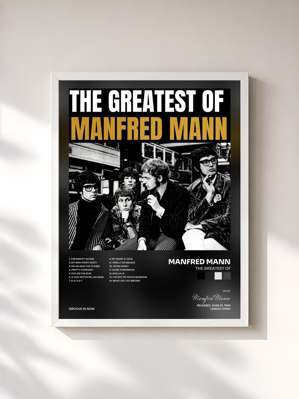 #blanc The Greatest Of by Manfred Mann as a framed art print, white frame, printed and framed in France