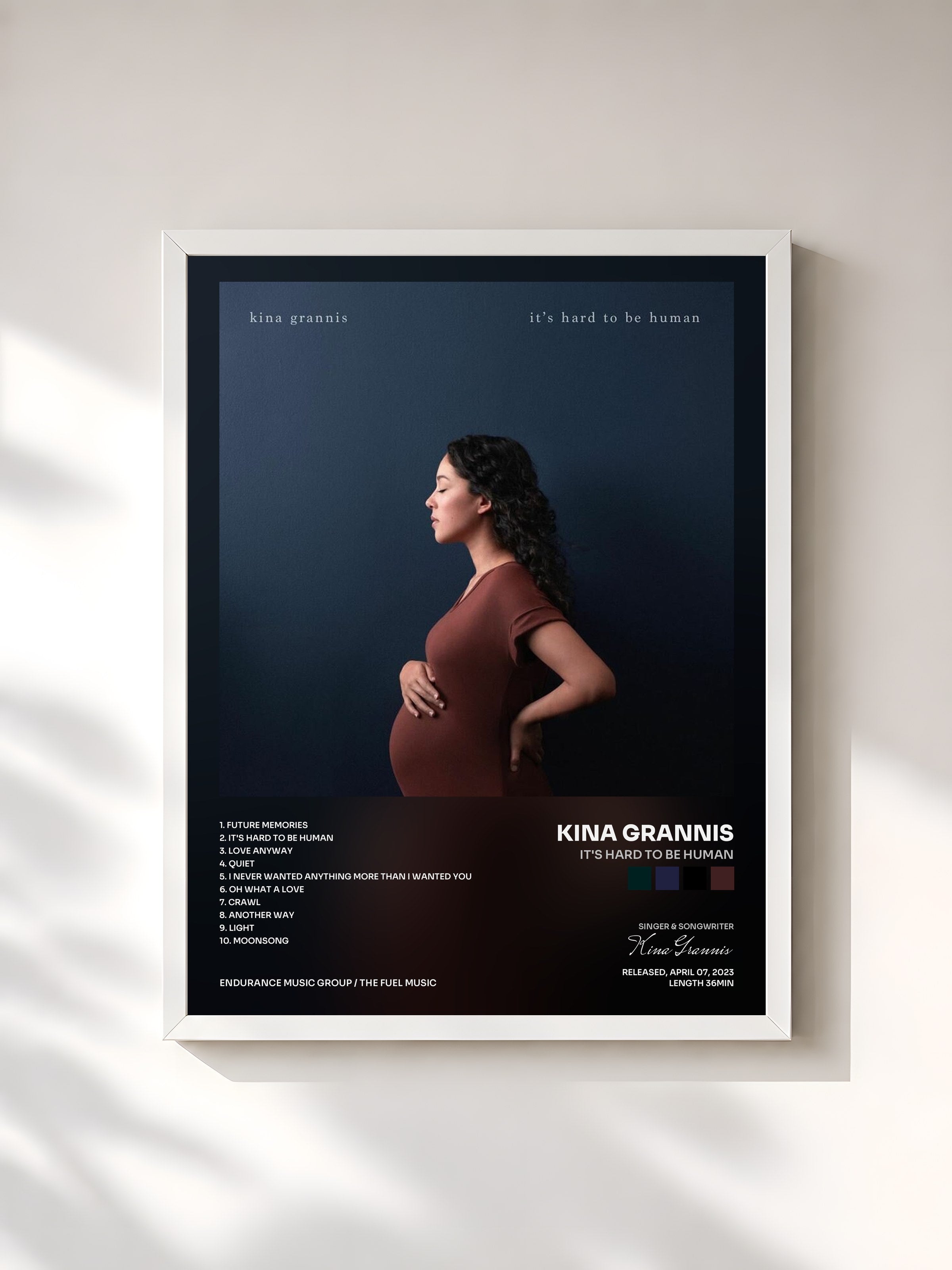 #blanc Tableau de l'album It's Hard to Be Human de Kina Grannis, cadre blanc, imprimé et encadré en France