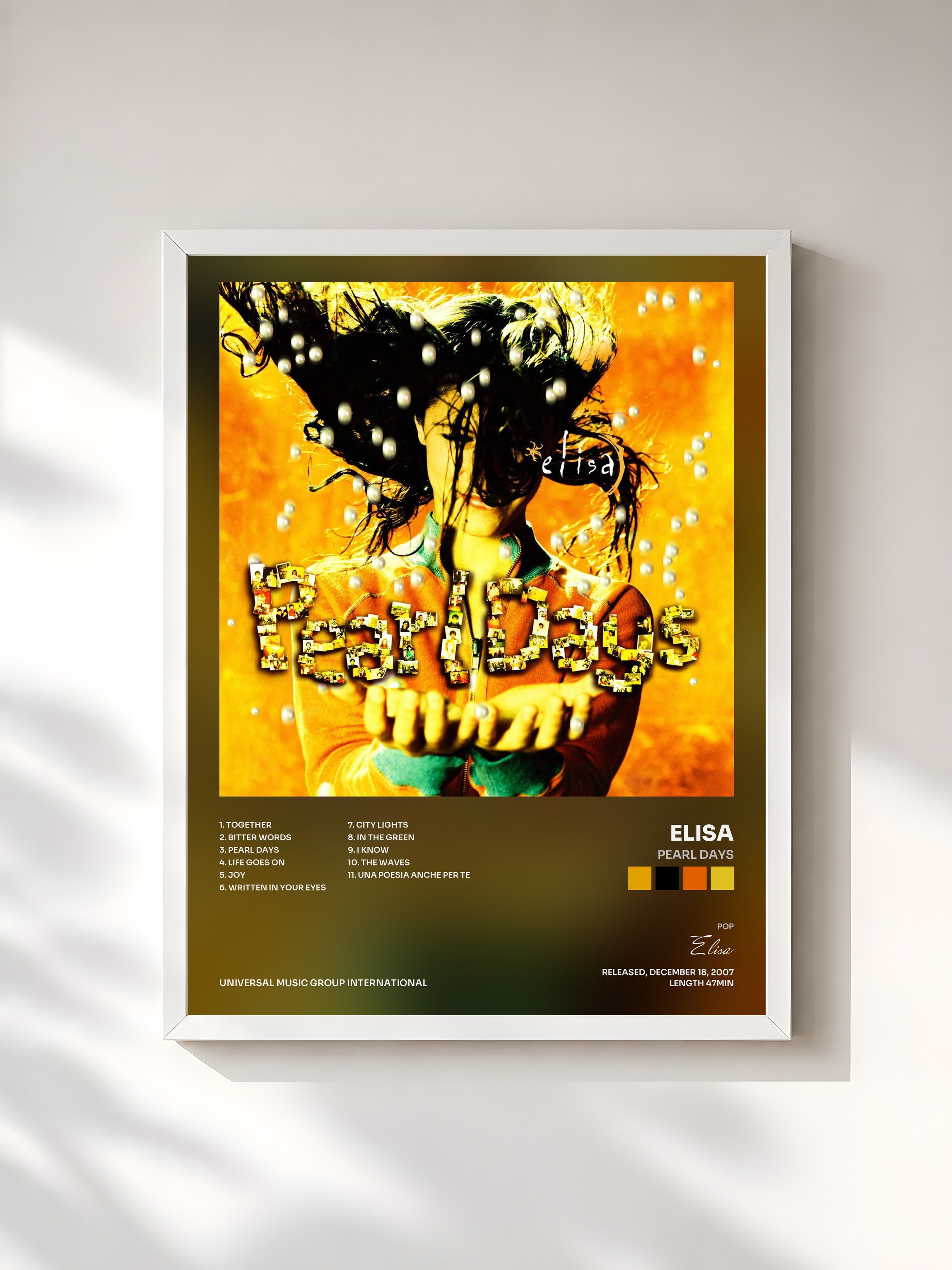#blanc Tableau de l'album Pearl Days de Elisa, cadre blanc, imprimé et encadré en France
