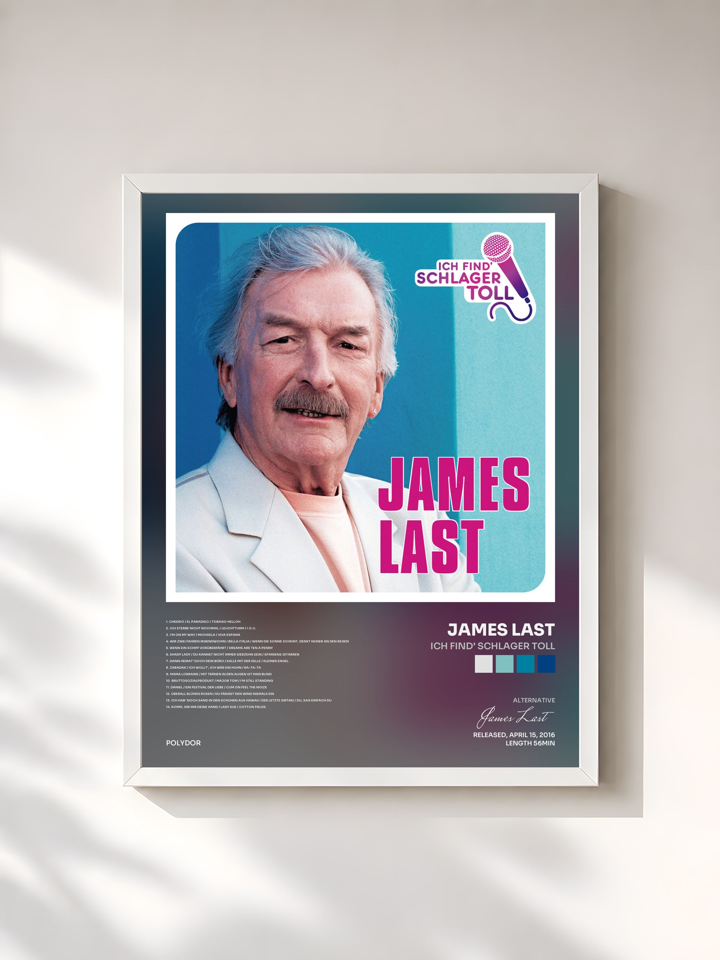#blanc Tableau de l'album Ich find' Schlager toll de James Last, cadre blanc, imprimé et encadré en France