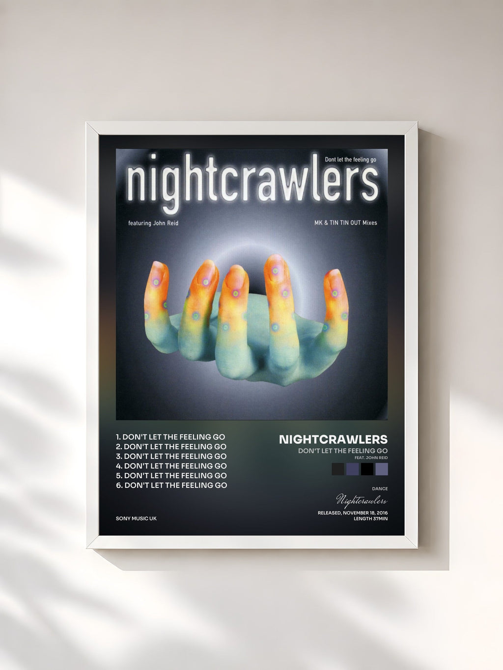 #blanc Tableau de l'album Don't Let the Feeling Go (feat. John Reid) de Nightcrawlers, cadre blanc, imprimé et encadré en France