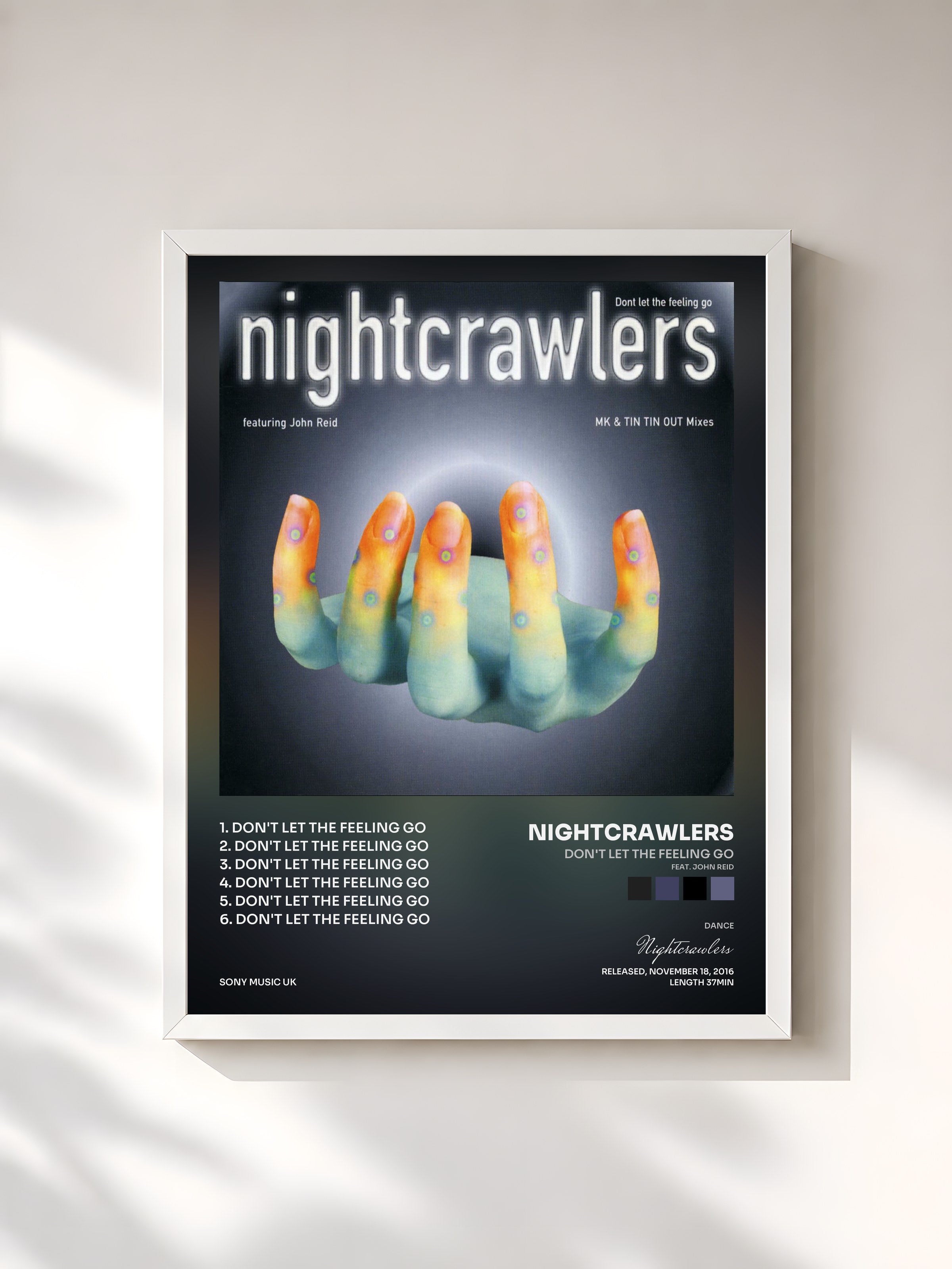 #blanc Tableau de l'album Don't Let the Feeling Go (feat. John Reid) de Nightcrawlers, cadre blanc, imprimé et encadré en France