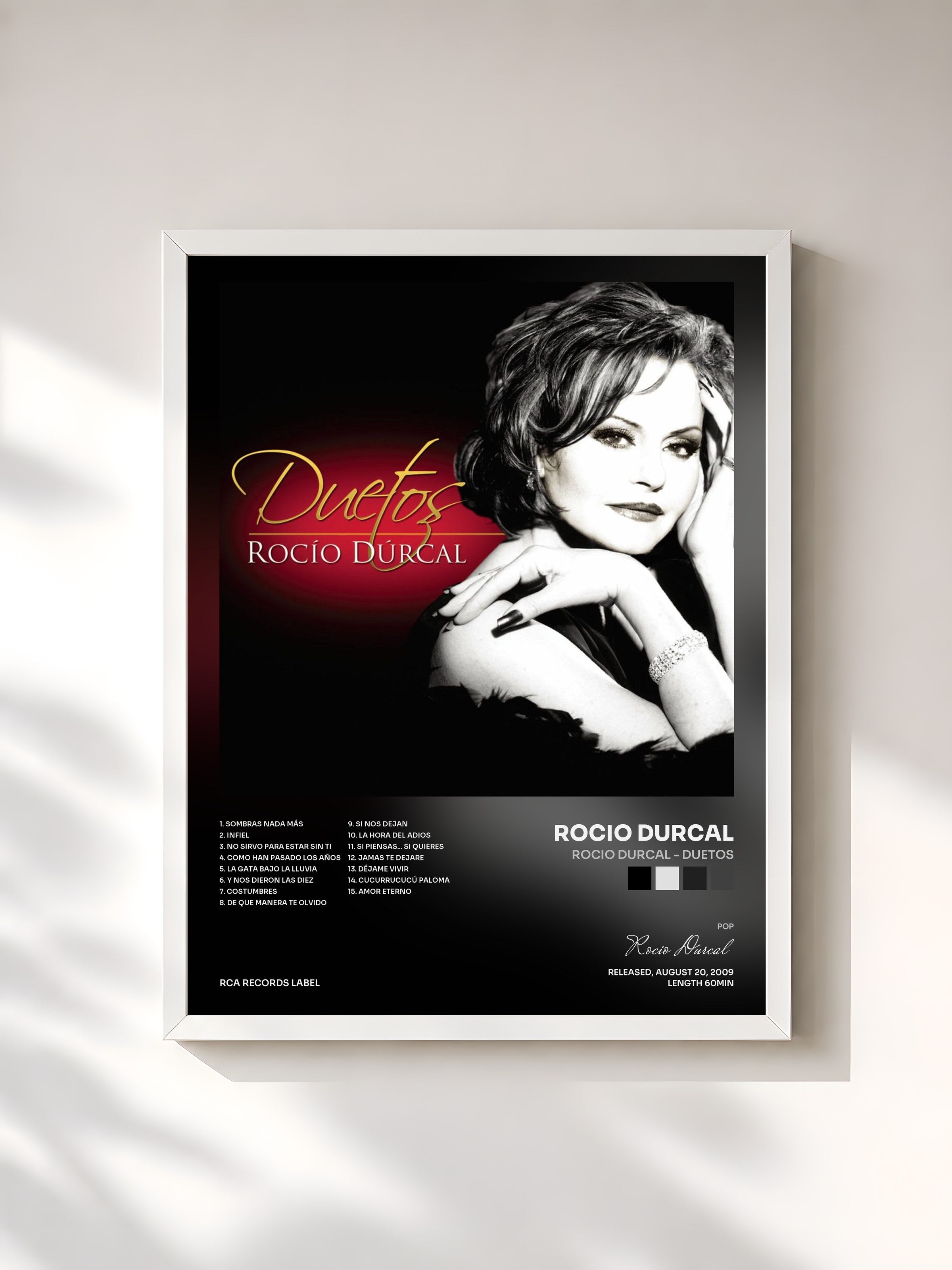 #blanc Tableau de l'album Rocio Durcal - Duetos de Rocio Durcal, cadre blanc, imprimé et encadré en France
