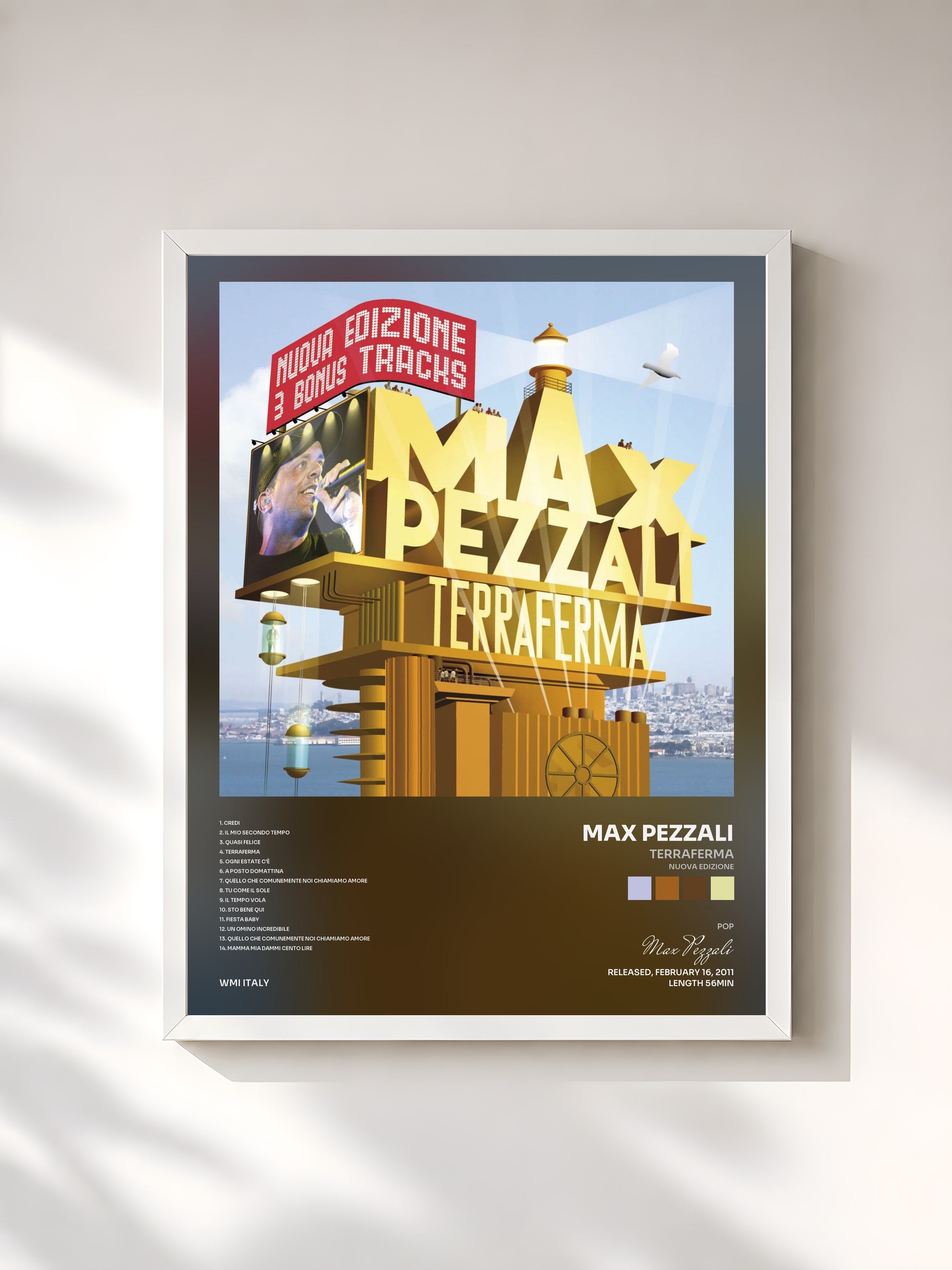 #blanc Tableau de l'album Terraferma (Nuova edizione) de Max Pezzali, cadre blanc, imprimé et encadré en France