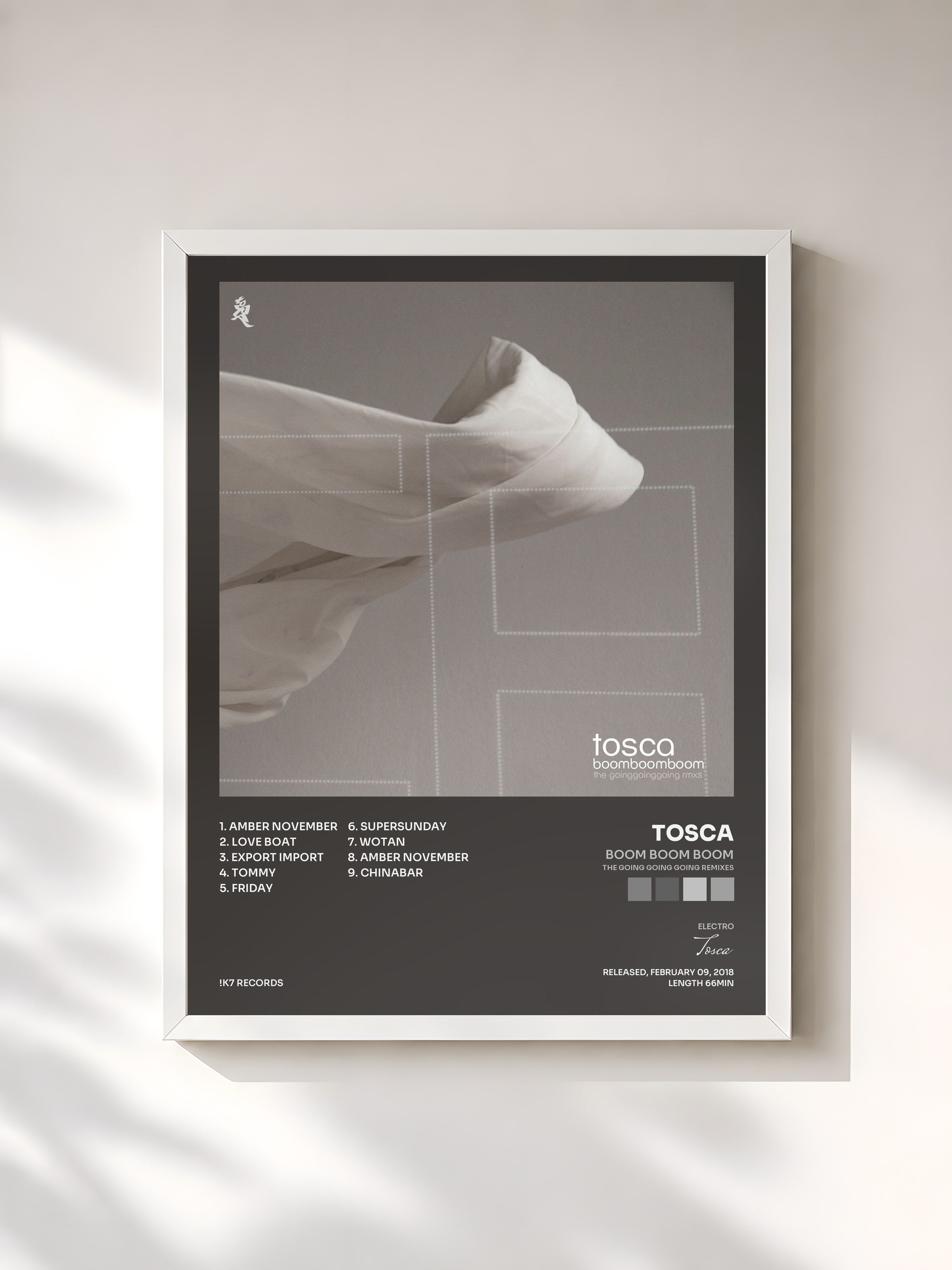 #blanc Tableau de l'album Boom Boom Boom (The Going Going Going Remixes) de Tosca, cadre blanc, imprimé et encadré en France