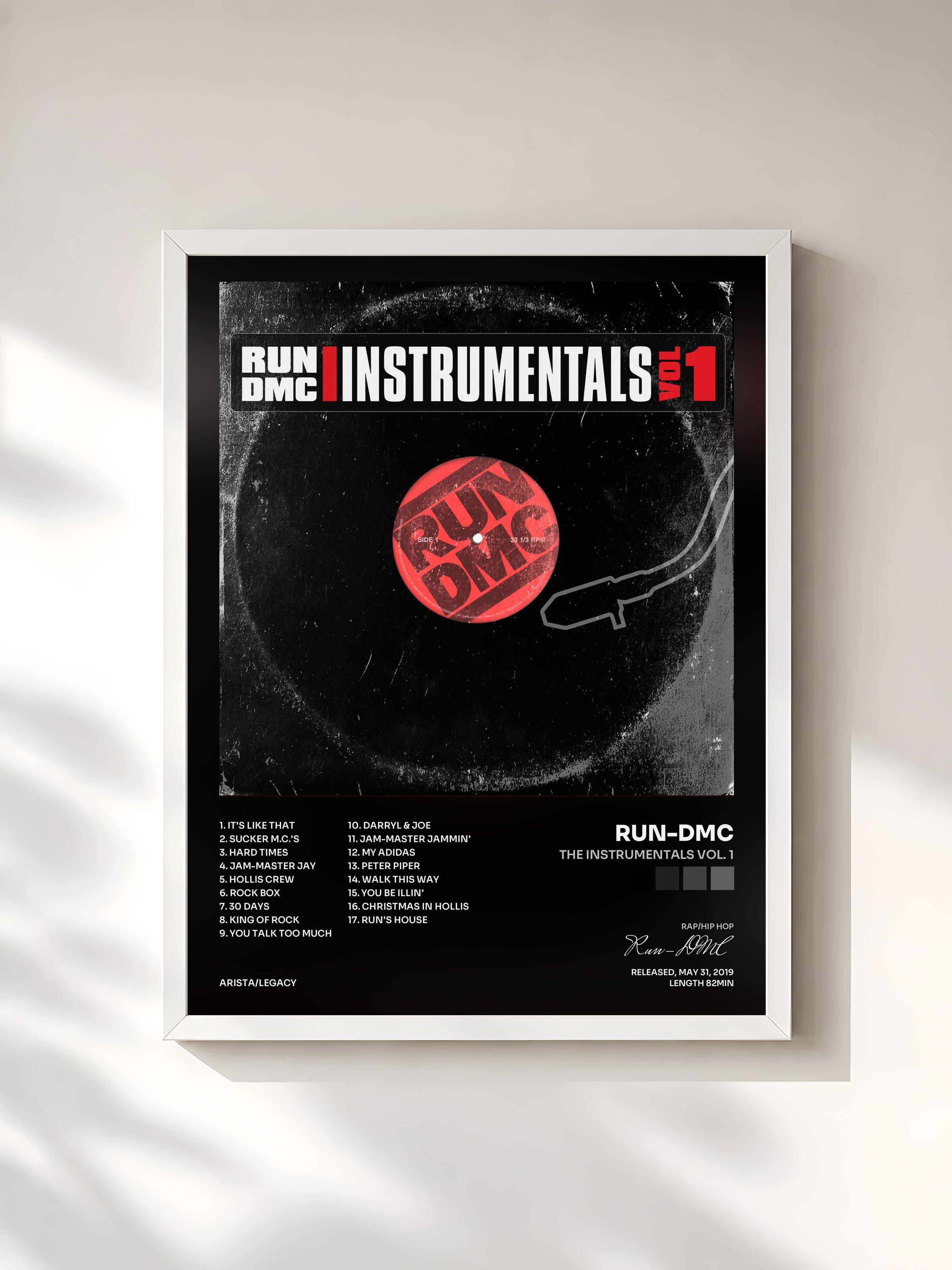 #blanc Tableau de l'album The Instrumentals Vol. 1 de Run-DMC, cadre blanc, imprimé et encadré en France