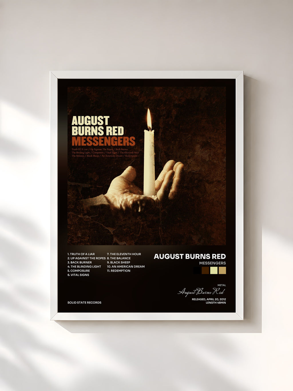 #blanc Tableau de l'album Messengers de August Burns Red, cadre blanc, imprimé et encadré en France