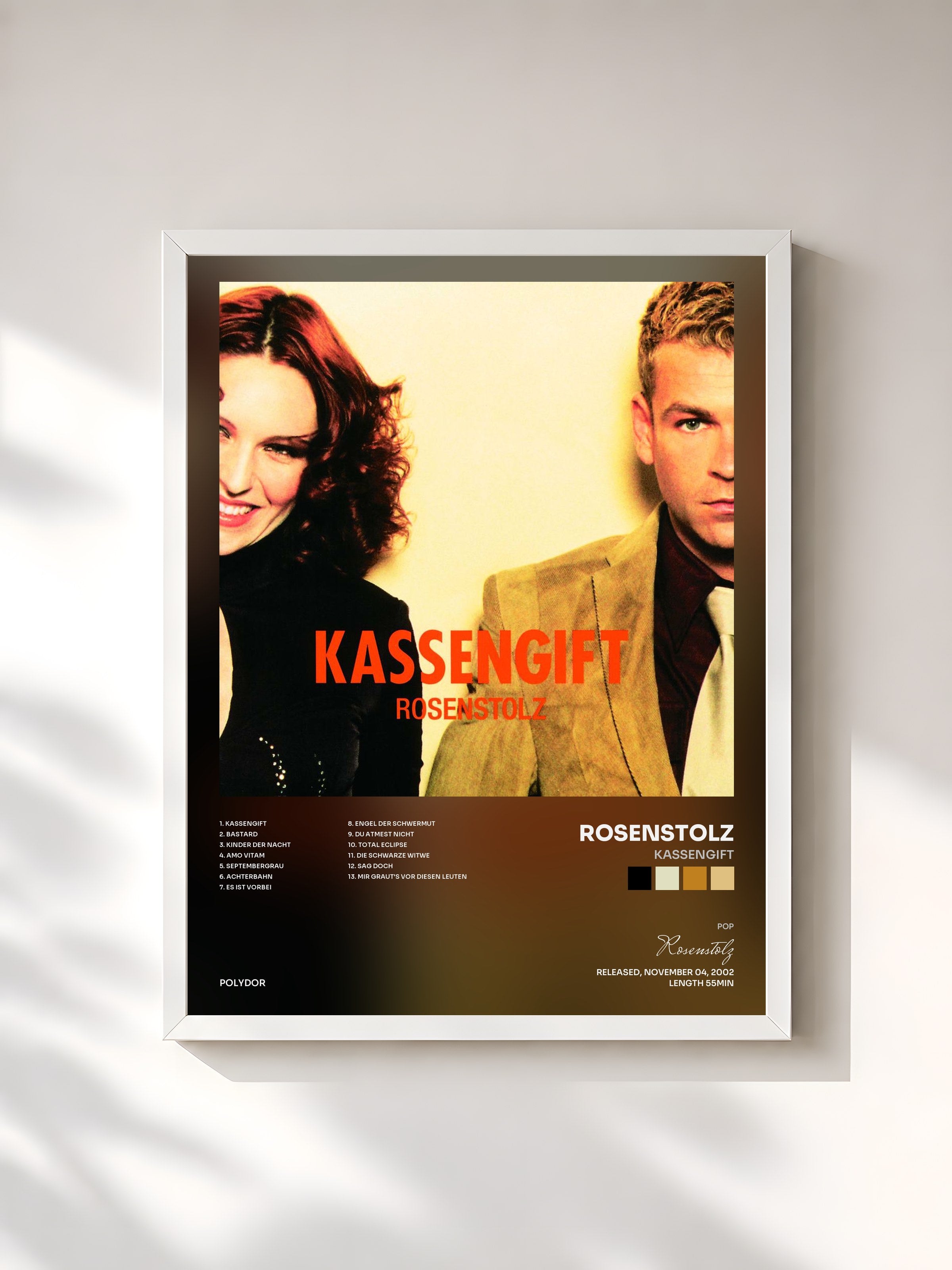 #blanc Tableau de l'album Kassengift de Rosenstolz, cadre blanc, imprimé et encadré en France