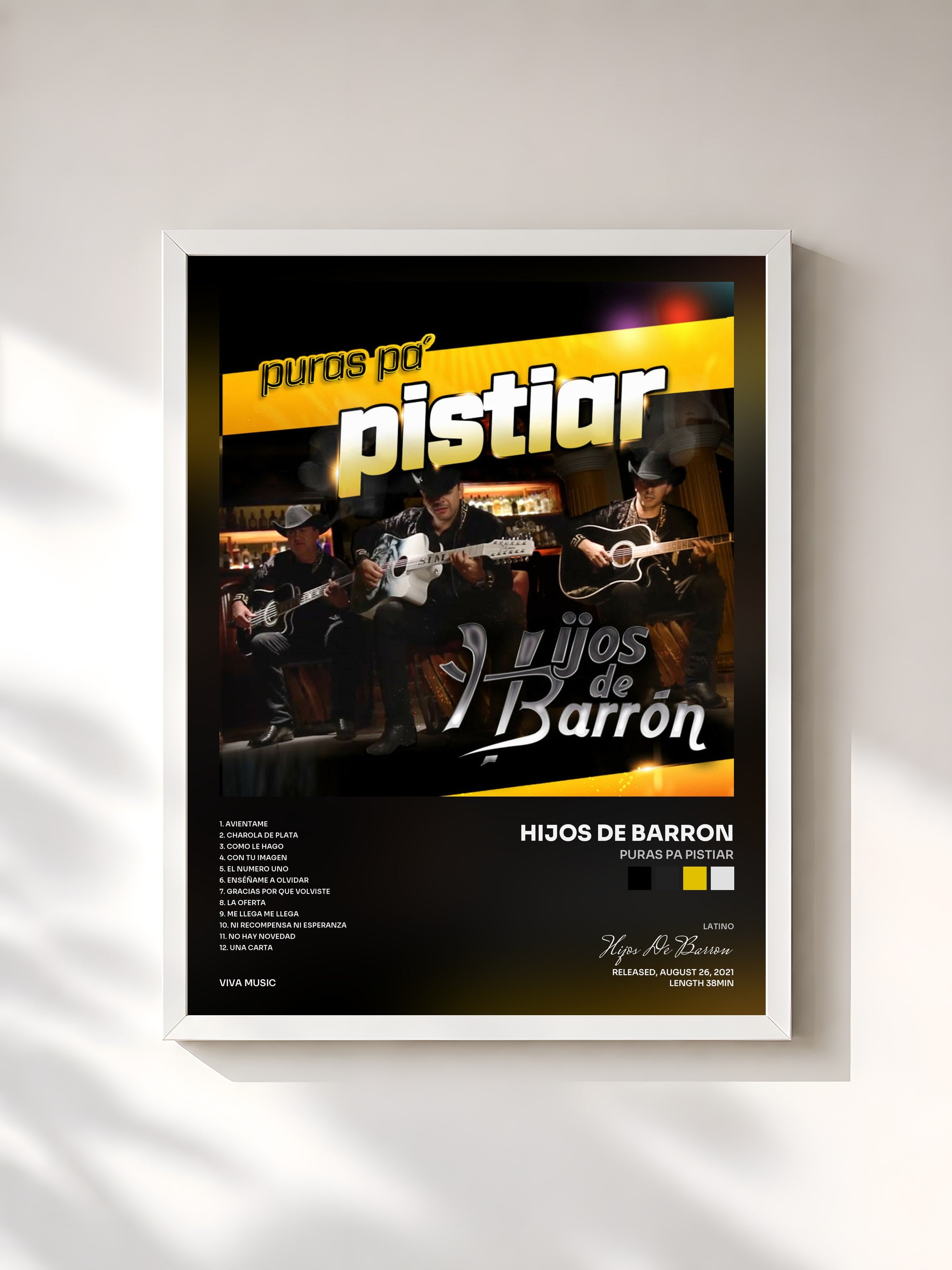 #blanc Tableau de l'album Puras Pa Pistiar de Hijos De Barron, cadre blanc, imprimé et encadré en France