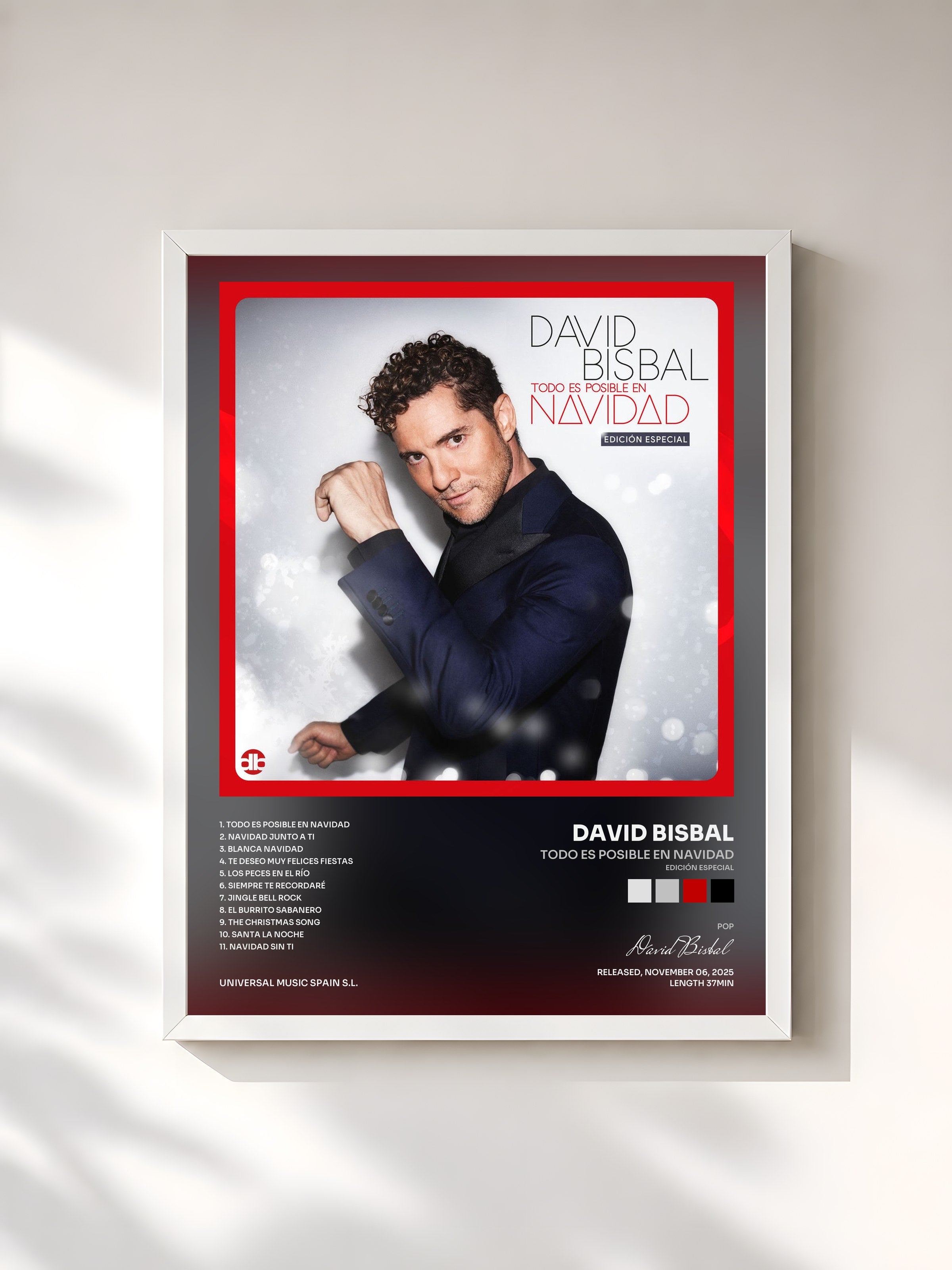 #blanc Tableau de l'album Todo Es Posible En Navidad (Edición Especial) de David Bisbal, cadre blanc, imprimé et encadré en France